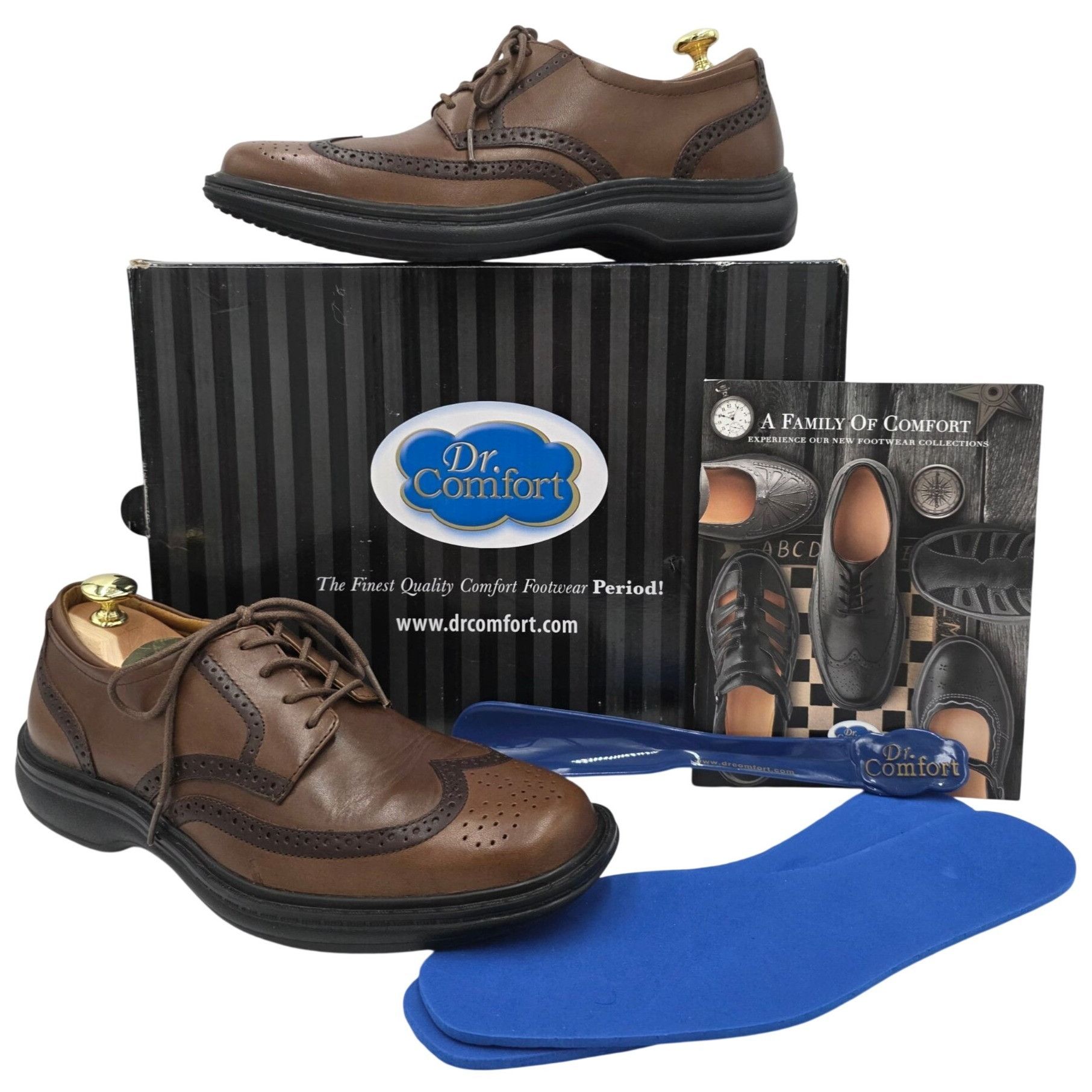 Other Dr. Comfort Wing 8329 Brown Leather Wingtip Derby Mens 9M Size US 9 / EU 42 - 1 Thumbnail