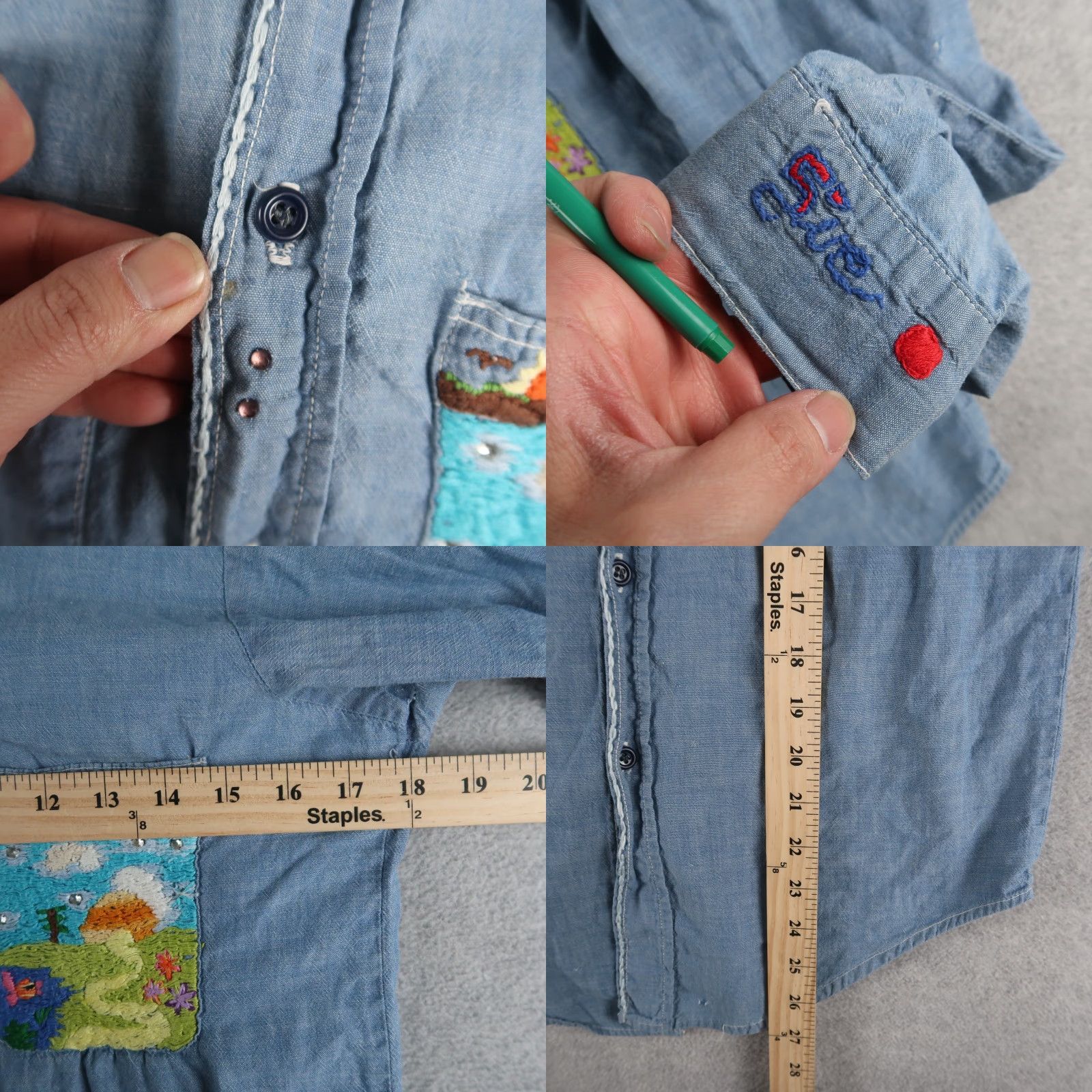 Vintage VINTAGE Hand Embroidered Chambray Shirt Santa Size Small S Blue Shirt Women Boho 70s 60s Hippie Size S / US 4 / IT 40 - 9 Thumbnail