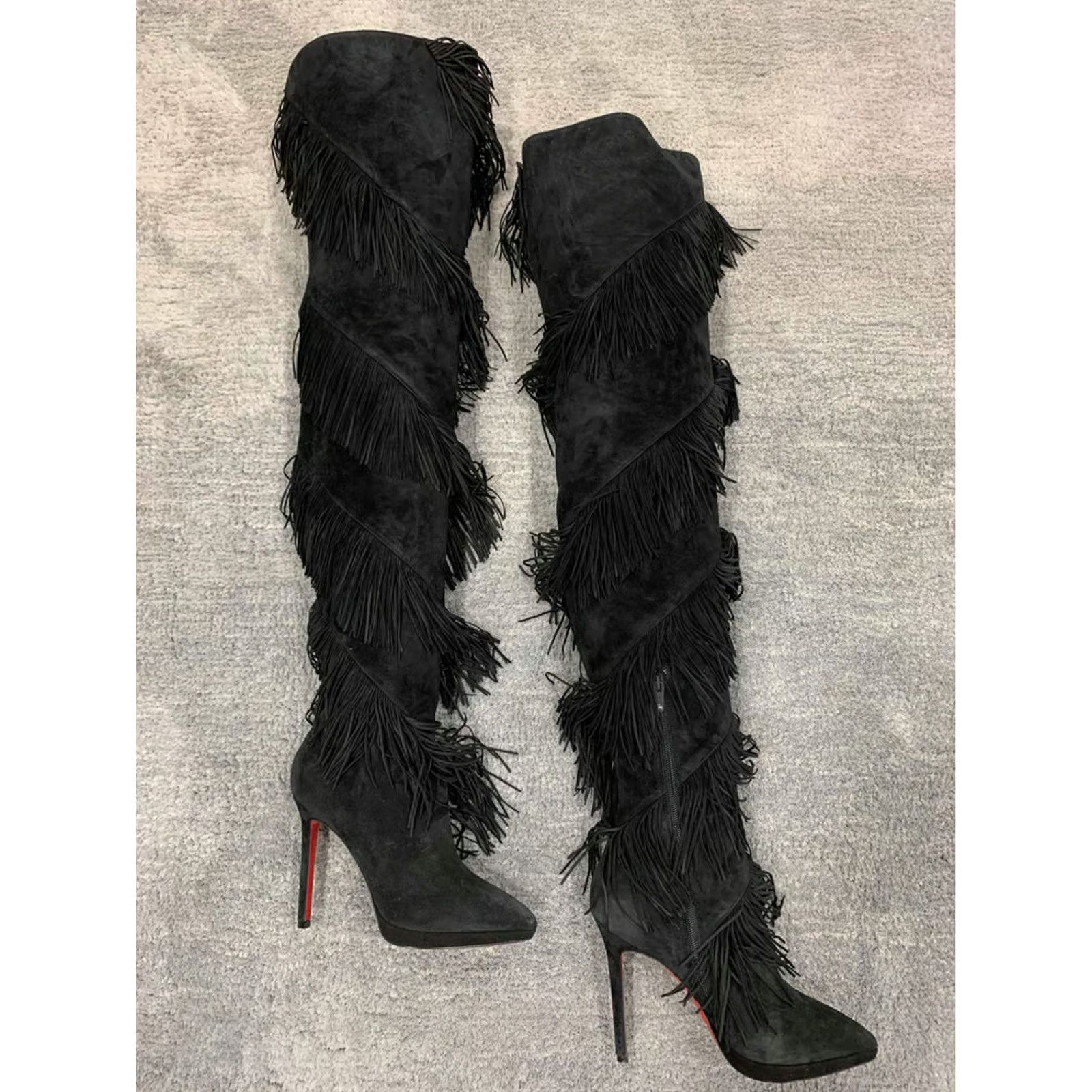 Christian Louboutin Christian Louboutin Bolcheva 120 Black Fringe Thigh High OTK Size US 6.5 / IT 36.5 - 6 Thumbnail