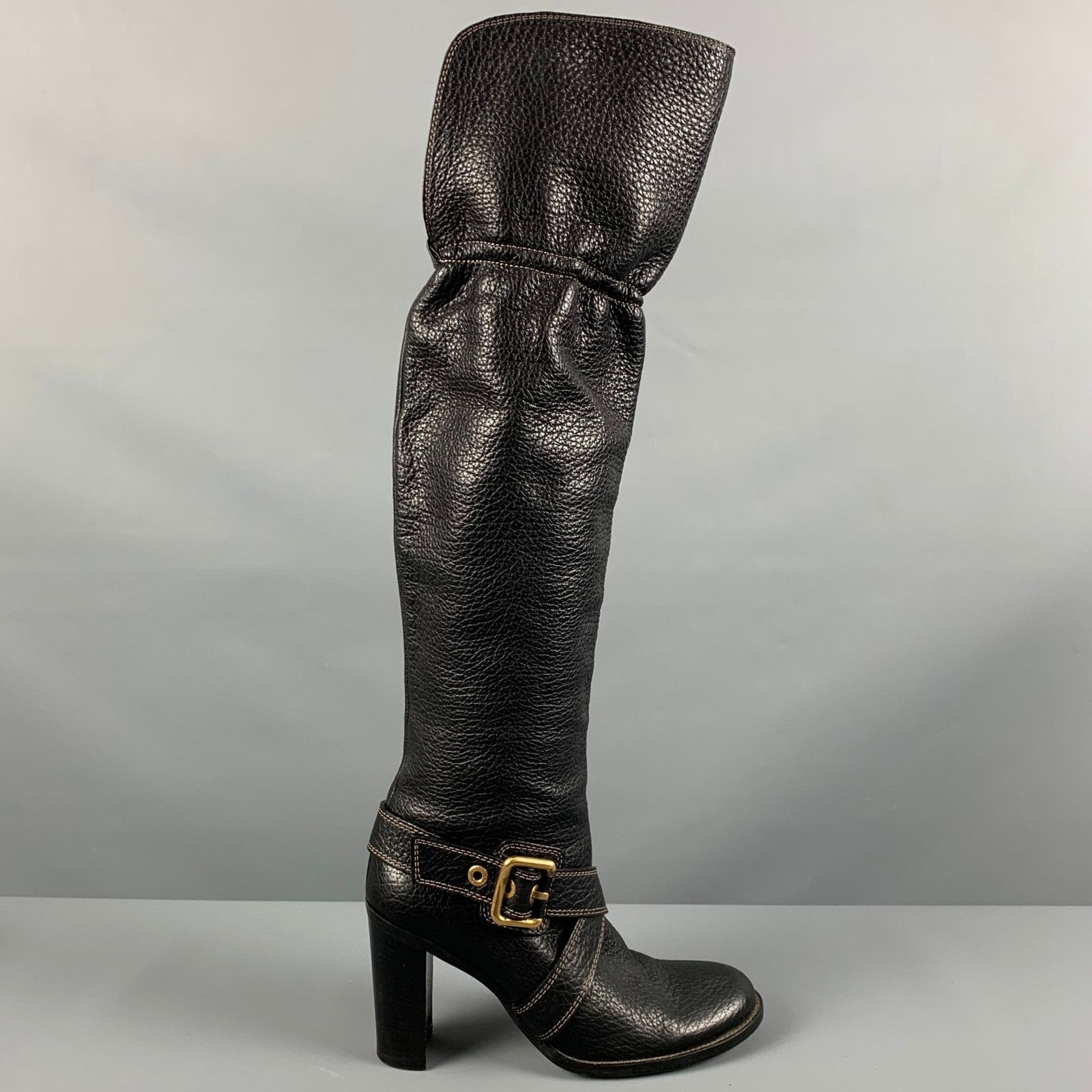 Dolce & Gabbana DOLCE & GABBANA Black Leather Pebble Grain Ankle Strap Boots Size US 10 / IT 40 - 2 Thumbnail