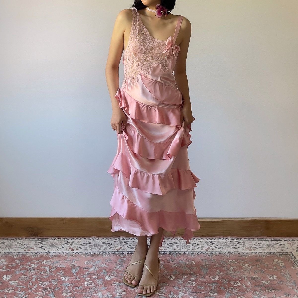 Victoria's Secret × Vintage Vintage VS Pink Ruffle Satin Dress (Small) Size S / US 4 / IT 40 - 2 Thumbnail