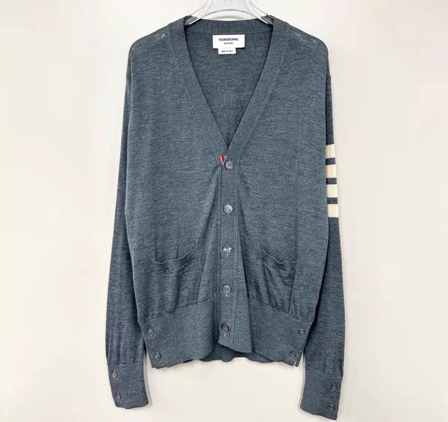Thom Browne Thom Browne 4-Stripe Gray Knit Cardigan Size 5 Size US XXL / EU 58 / 5 - 1 Thumbnail