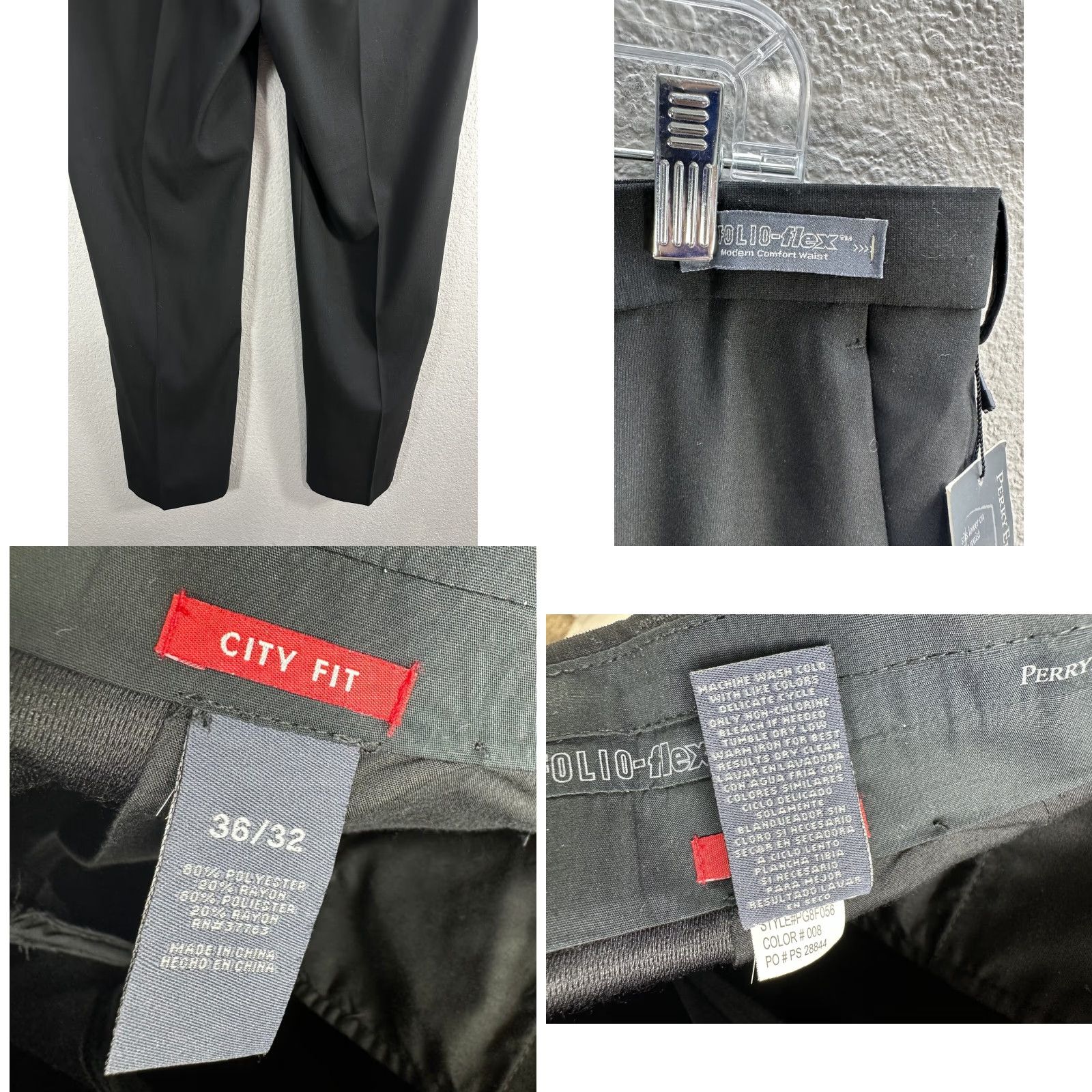 Sperry Men's Perry Ellis Portfolio City Fit Black Pants Classic Sz 36 NWT Regular Inseam 32.5 Dress Pants Comfort Waist Flat Front Size US 36 / EU 52 - 8 Thumbnail