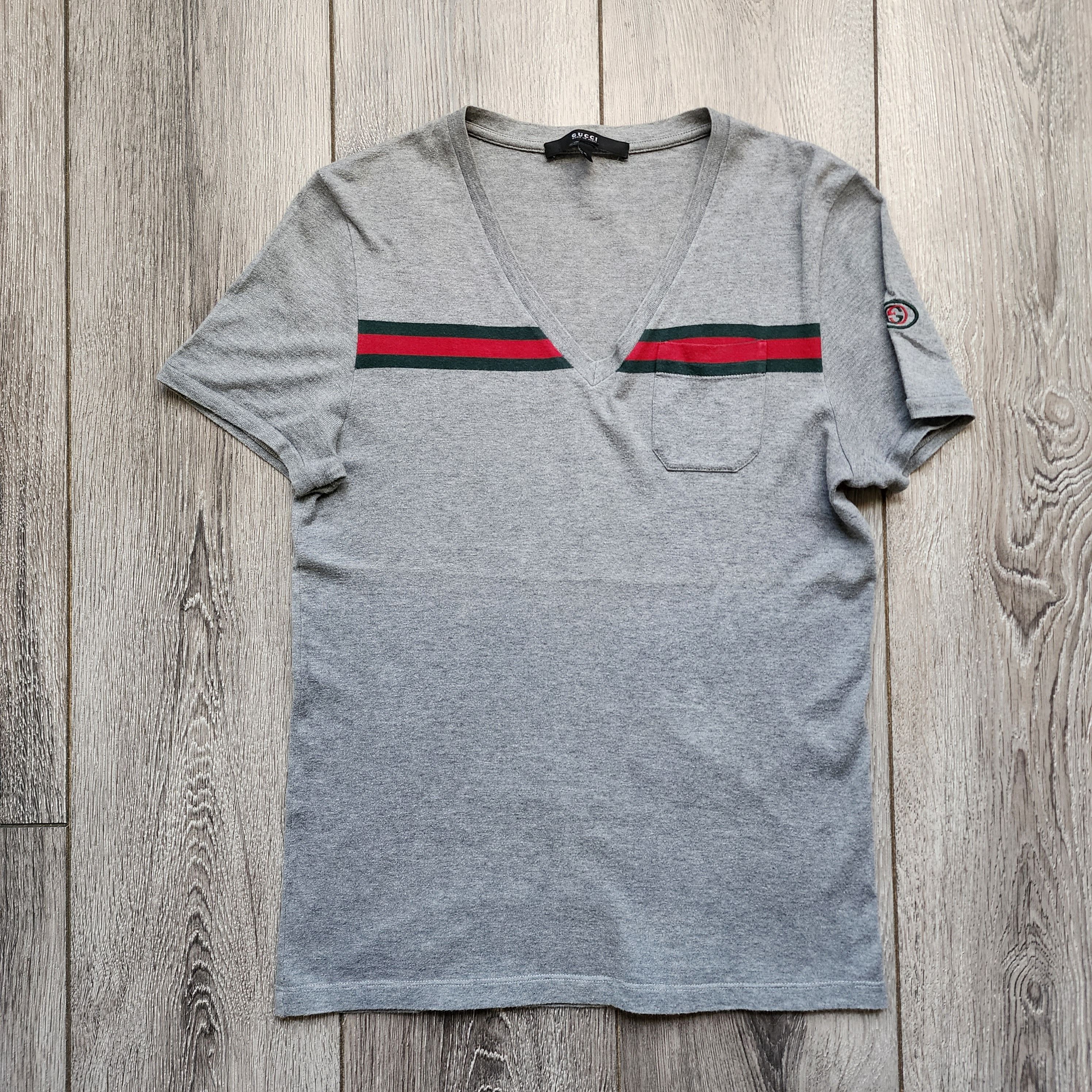 image of Gucci Sherryline V-Neck Shirt in Grey, Women's (Size Small)