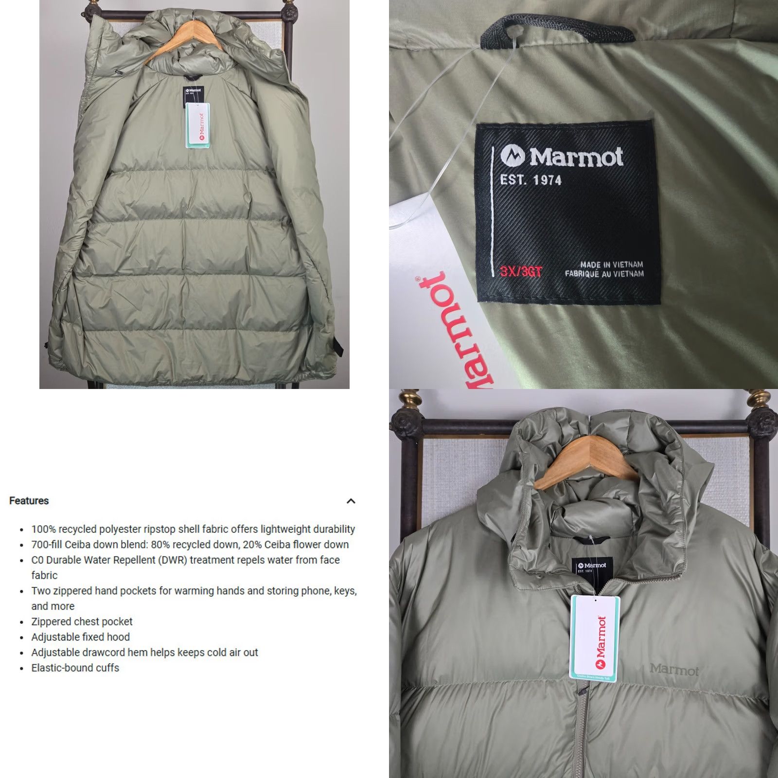 Marmot Marmot 700 Down Hooded Jacket Mens 3XL Green Full Zip Down Coat Full Zip 700 Marmot Down Jacket Mens 3XL Green Size US XXL / EU 58 / 5 - 9 Thumbnail