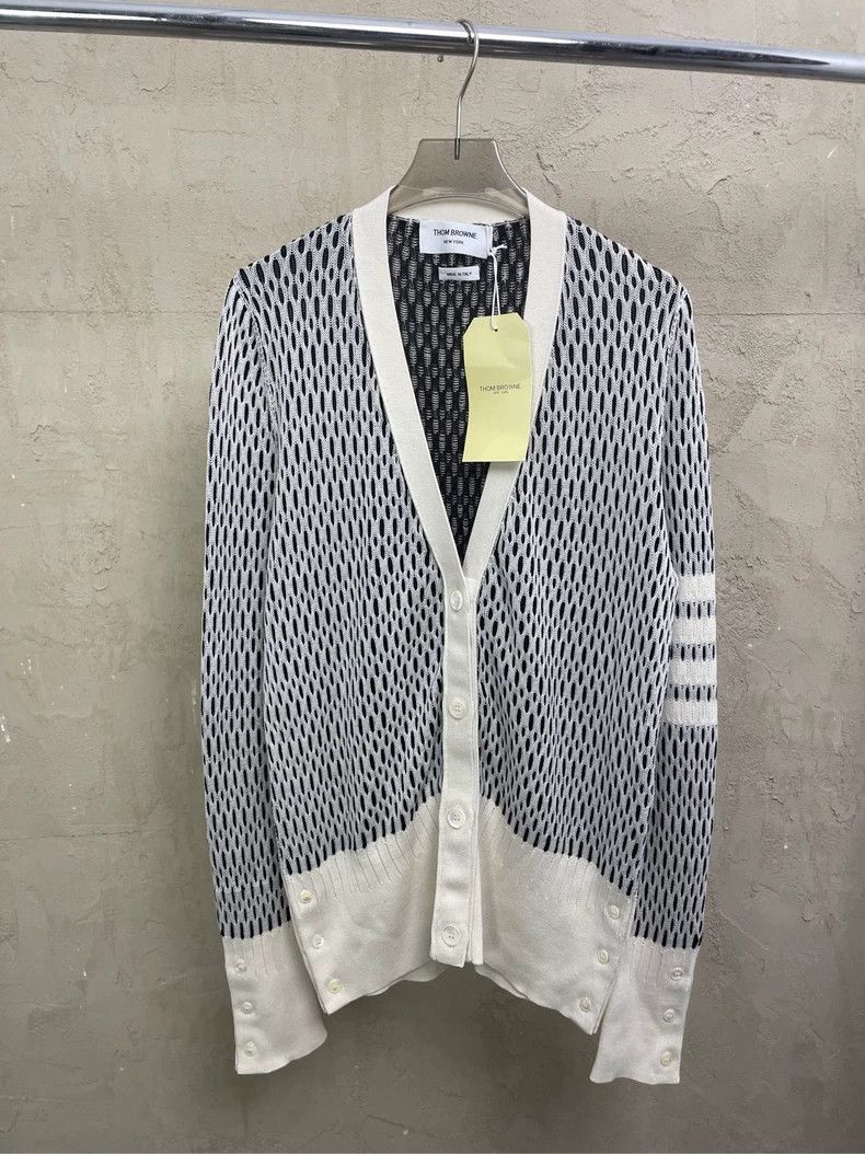 Thom Browne Thom browne Dark blue and white mesh four-striped knitted Size US S / EU 44-46 / 1 - 1 Thumbnail