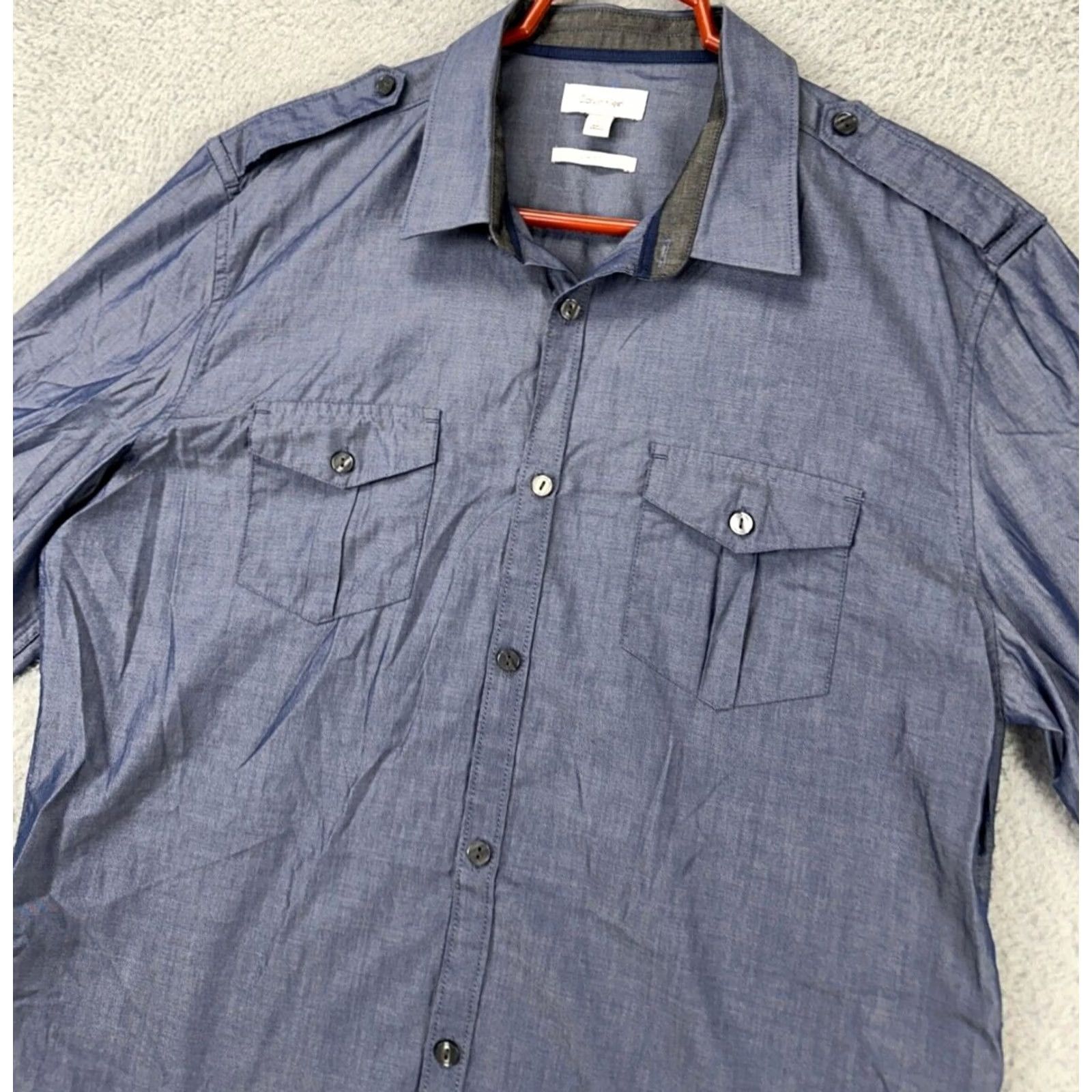 Calvin Klein Calvin Klein Button-Up Shirt Mens Large Blue 100% Cotton Slim Fit Flap Pocket Button Up Short Sleeves? Size US L / EU 52-54 / 3 - 7 Thumbnail