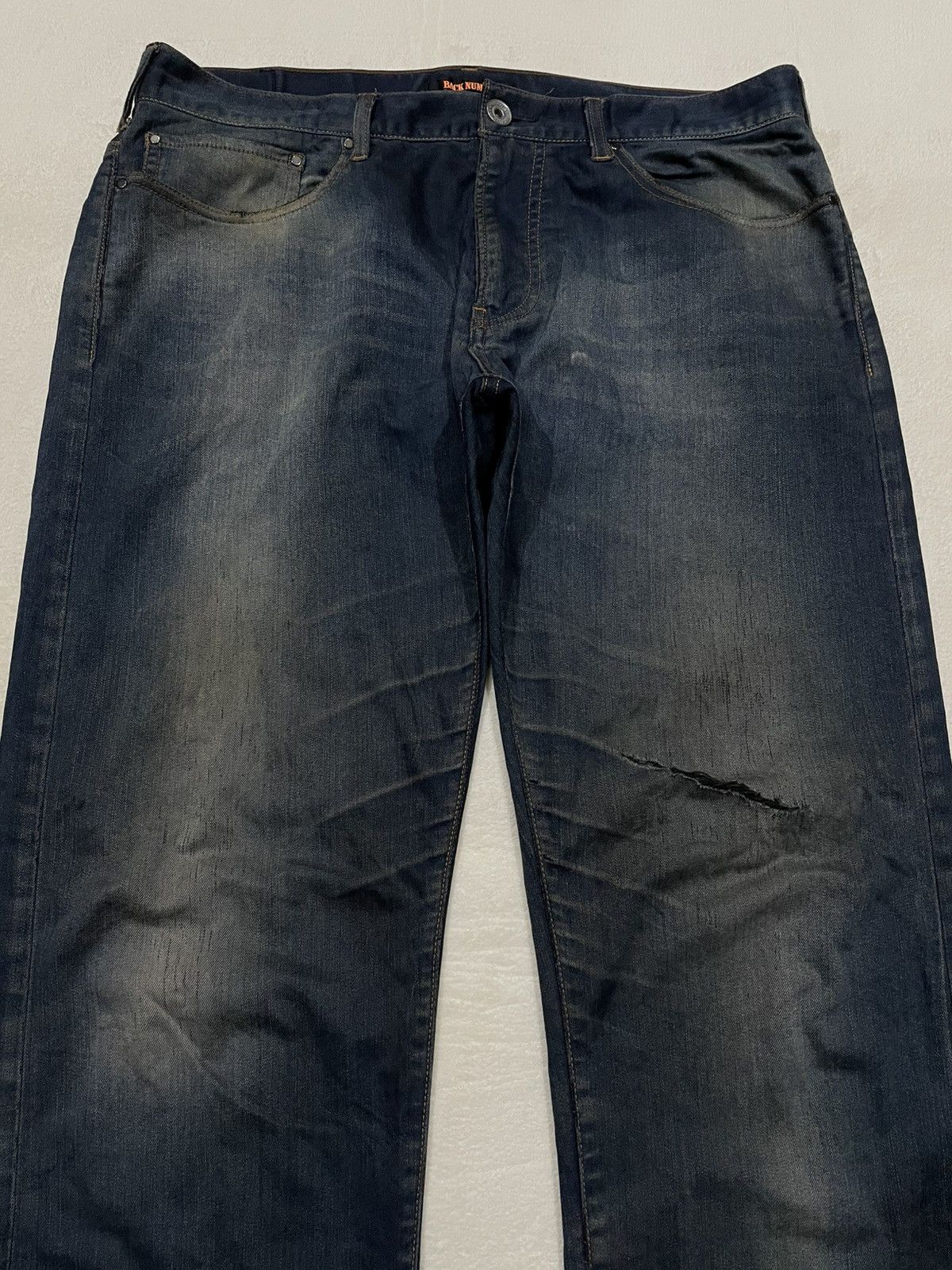 Japanese Brand Vintage BackNumber Distressed Faded Dark Blue Jeans Size US 37 - 2 Thumbnail