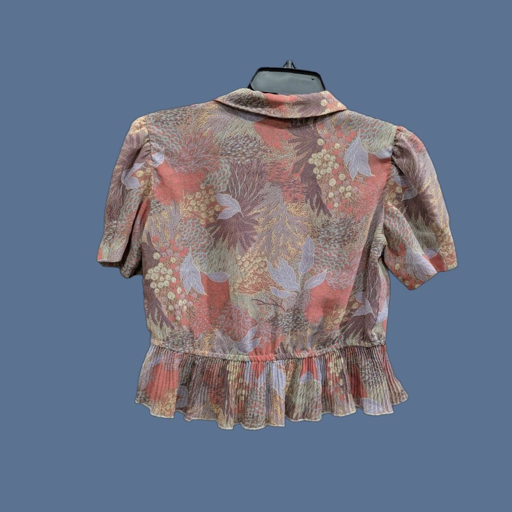 Vintage Leslie Fay Blouse Women M Short Sleeve Button Front Peplum Floral Pink Size M / US 6-8 / IT 42-44 - 1 Thumbnail