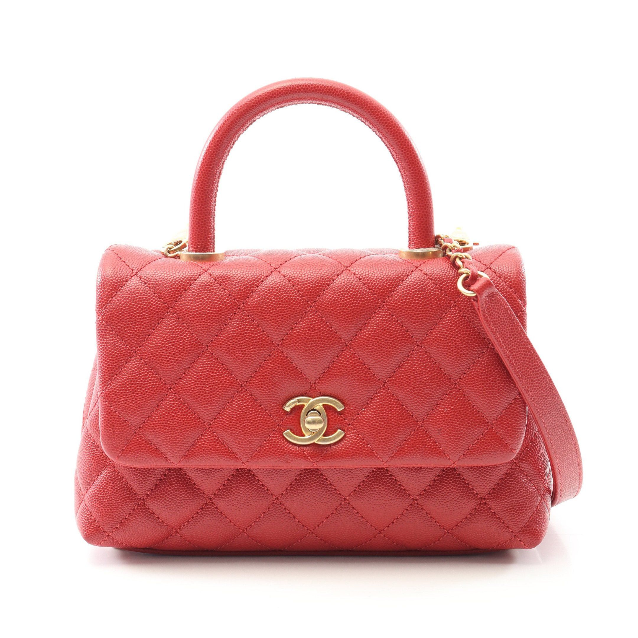 Chanel Chanel Coco Handle Flap Matelasse Handbag Caviar Skin Red Gold Hardware Size ONE SIZE - 1 Thumbnail