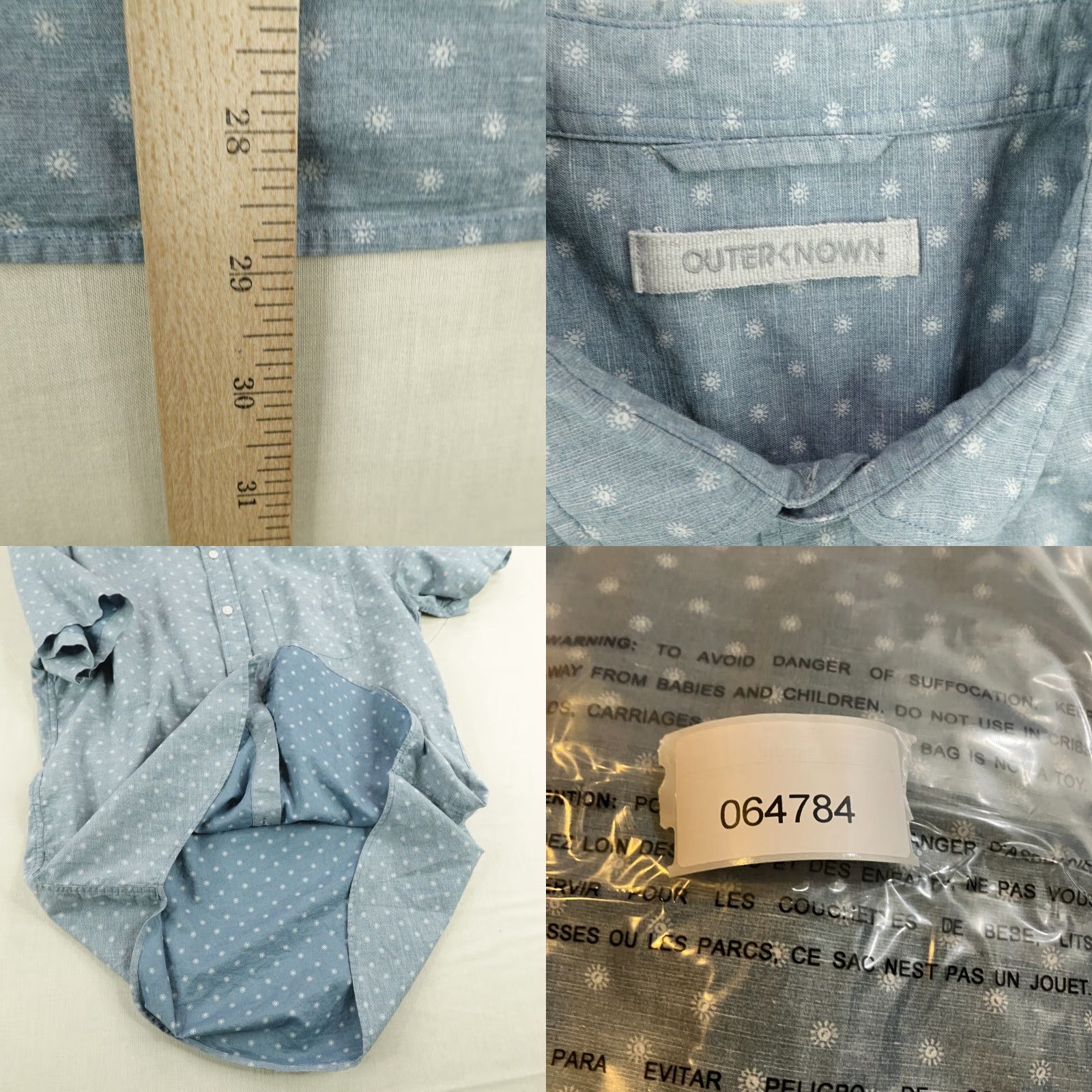 Outerknown Outerknown Shirt Mens Medium Blue Floral Reverse Print Organic Cotton Hemp Short Sleeve Button-Up Casual Size US M / EU 48-50 / 2 - 8 Thumbnail