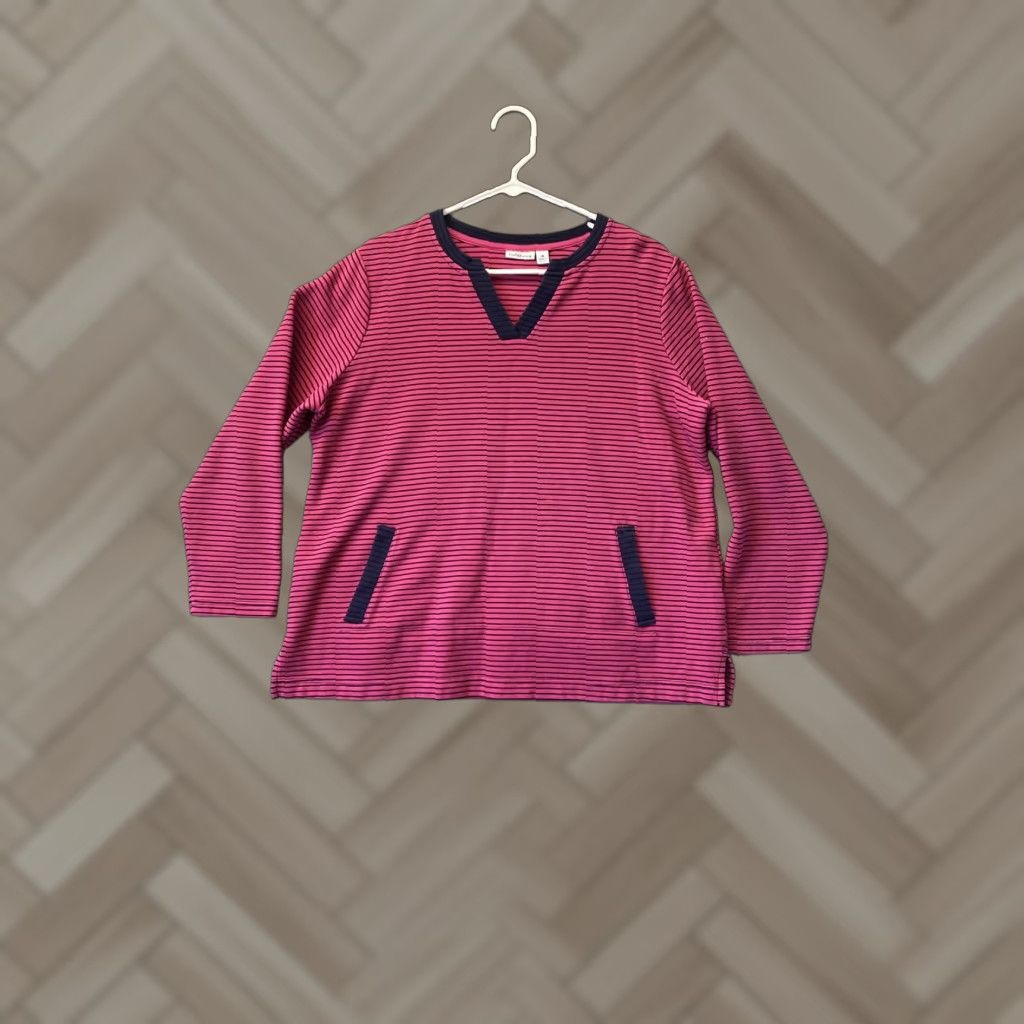 Croft & Barrow Croft Barrow Sweater Womens 1X Magenta Striped Long Sleeve Pullover 56-24 Size XL / US 12-14 / IT 48-50 - 1 Thumbnail