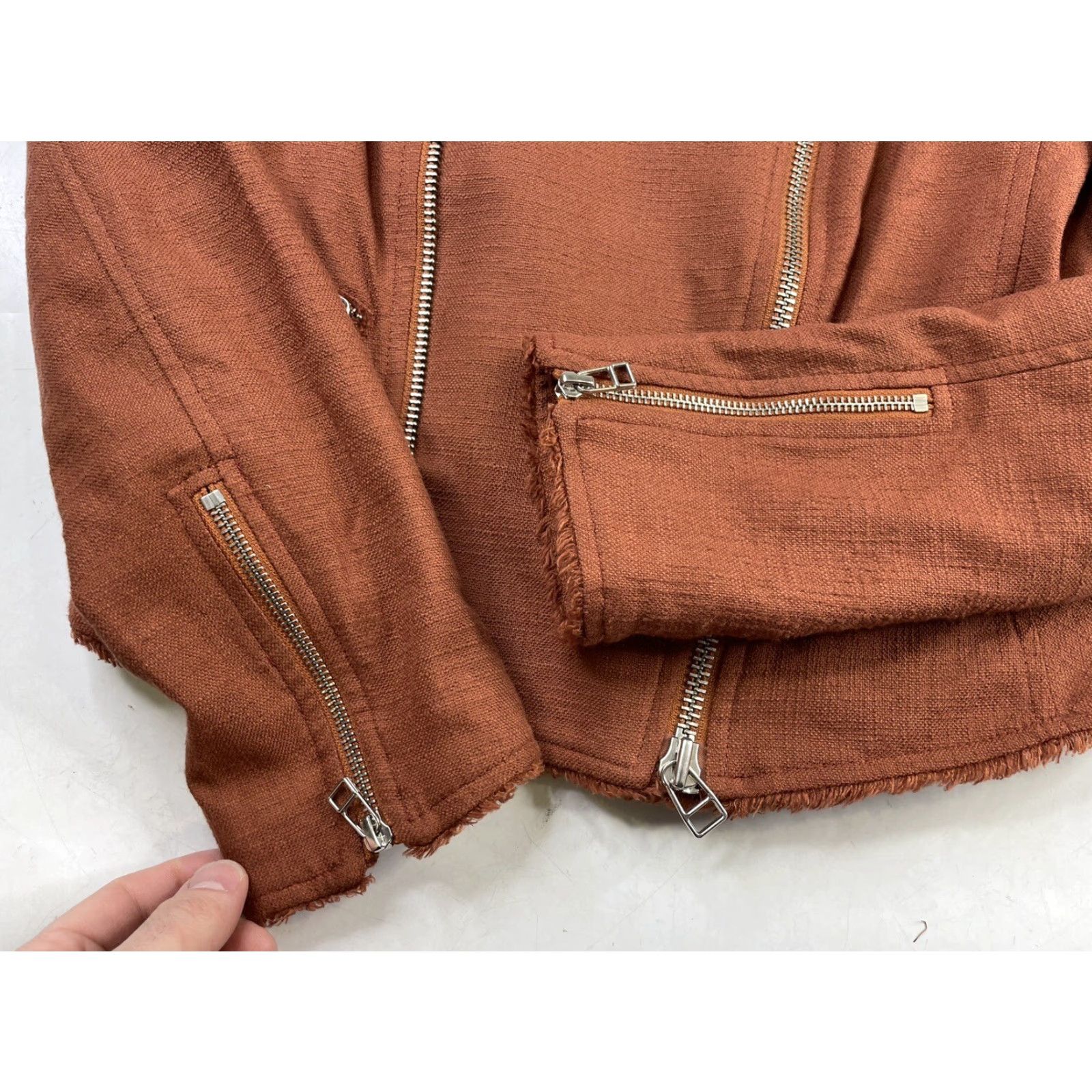 Veronica Beard VERONICA BEARD Jacket Shirt? 6 Rust Fringe Cotton Zipper Moto Blazer Twill Lined Pockets Vintage No Womens Size M / US 6-8 / IT 42-44 - 4 Thumbnail