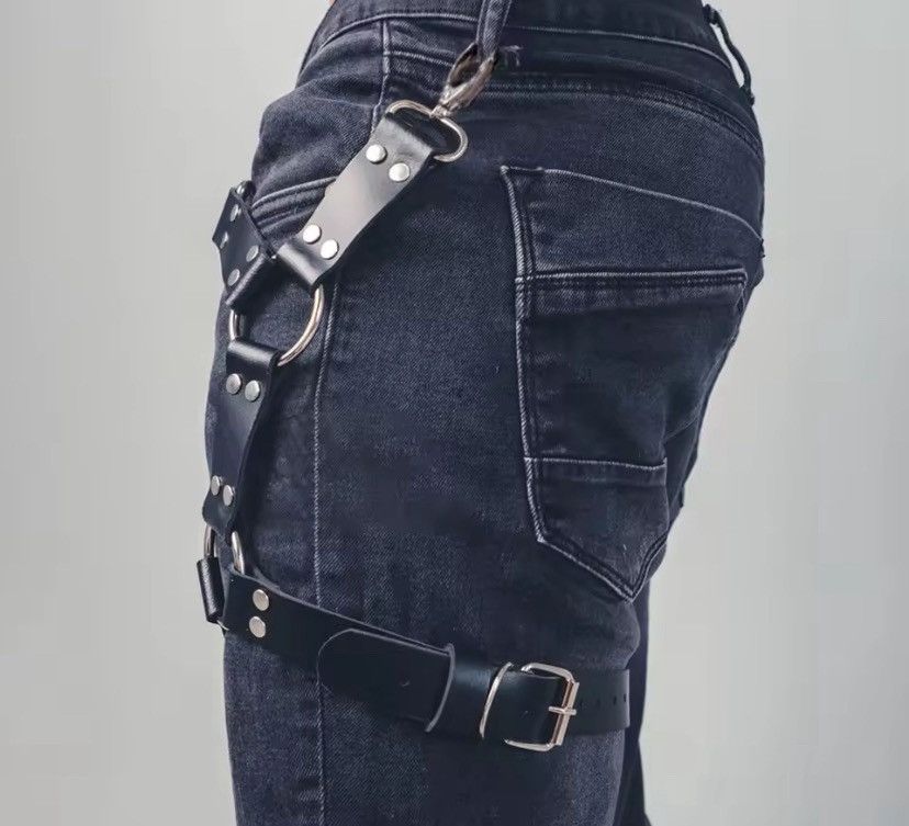 Leather Adjustable Black Faux Leather Leg Harness Belt Size ONE SIZE - 2 Thumbnail