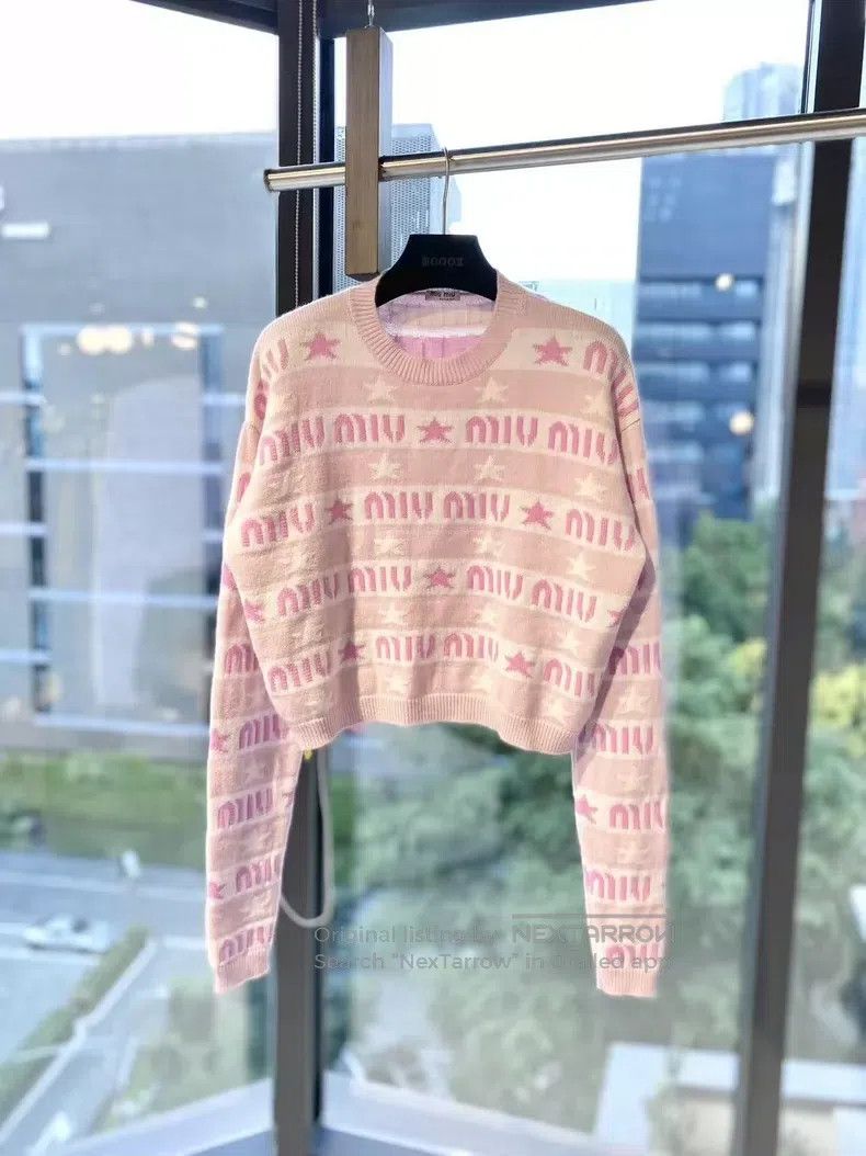 Miu Miu Miu Miu 38 Cashmere pink striped letter logo knitted sweate Size M / US 6-8 / IT 42-44 - 1 Thumbnail