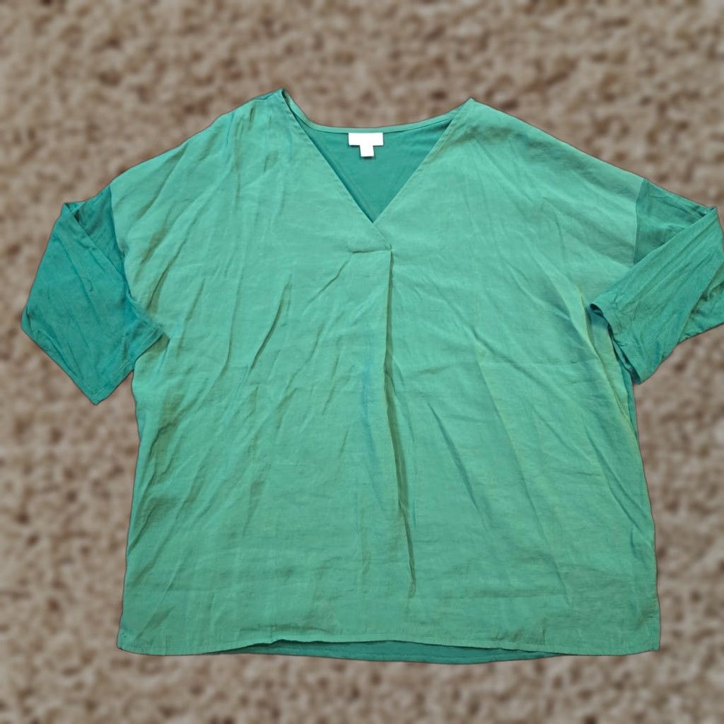J. Jill J. Jill Top Womens Large Green V Neck 3/4 Sleeve Boxy Oversized Casual Career Shirt Size L / US 10 / IT 46 - 1 Thumbnail