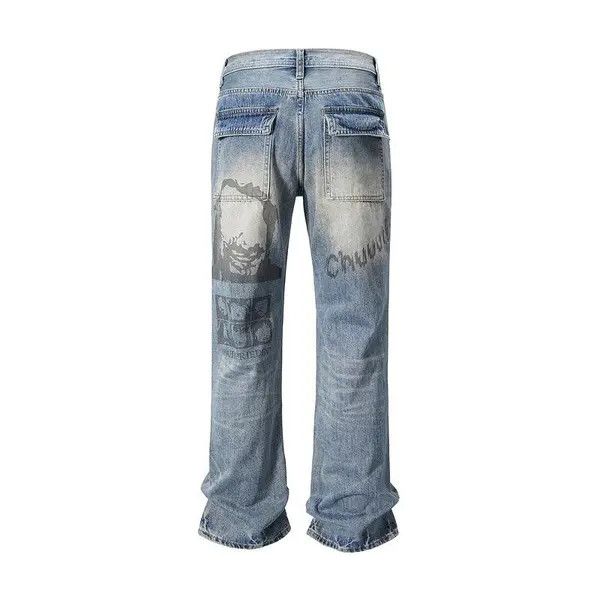 Jean Chiyuri x Kyoko EYES Print Graphic Flare Denim Jeans Size US 32 / EU 48 - 6 Thumbnail