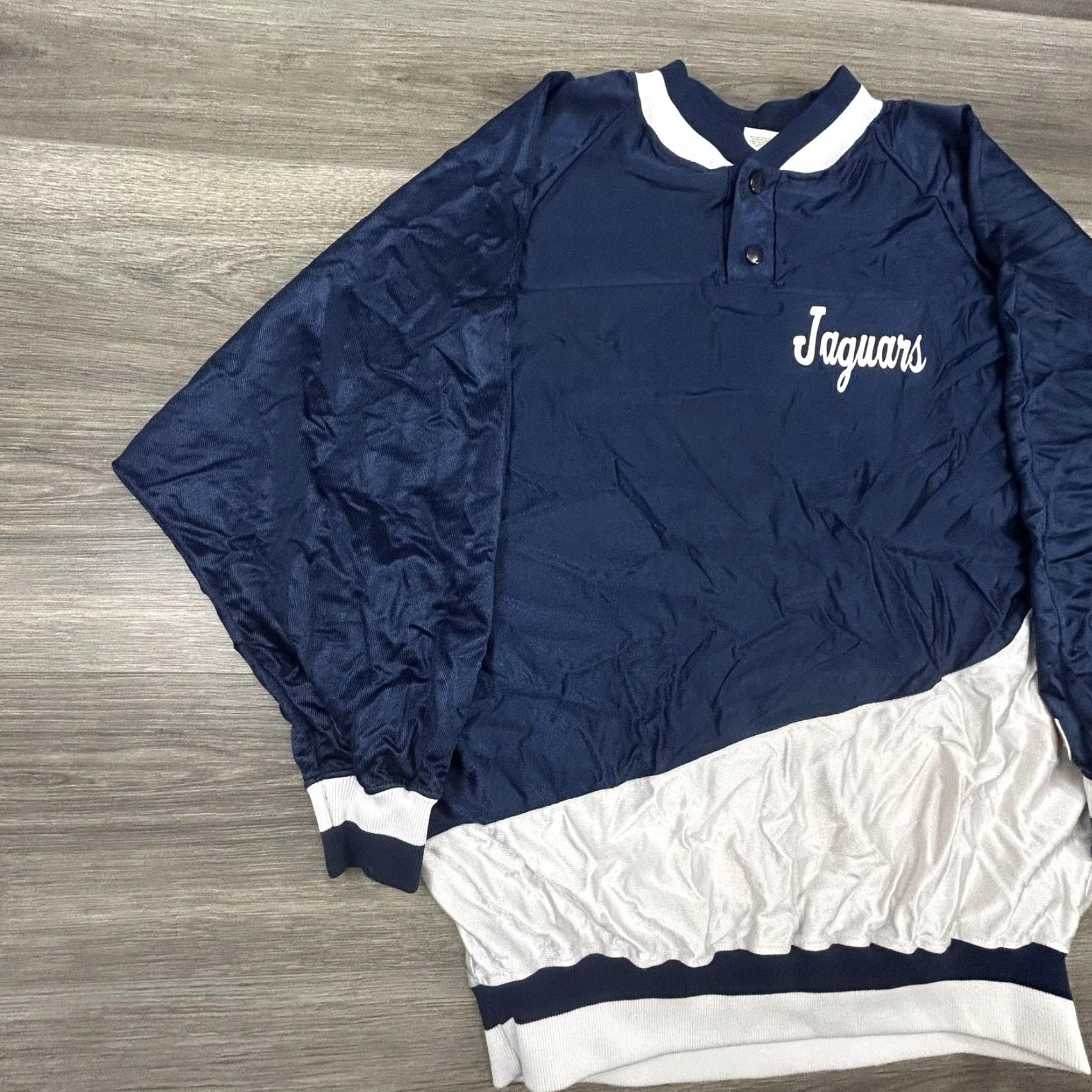 Wilson VINTAGE Wilson Warmup Shirt Jacket Mens 40 Satin Snap Pullover 80s USA blue navy Jaguars Size US L / EU 52-54 / 3 - 3 Thumbnail