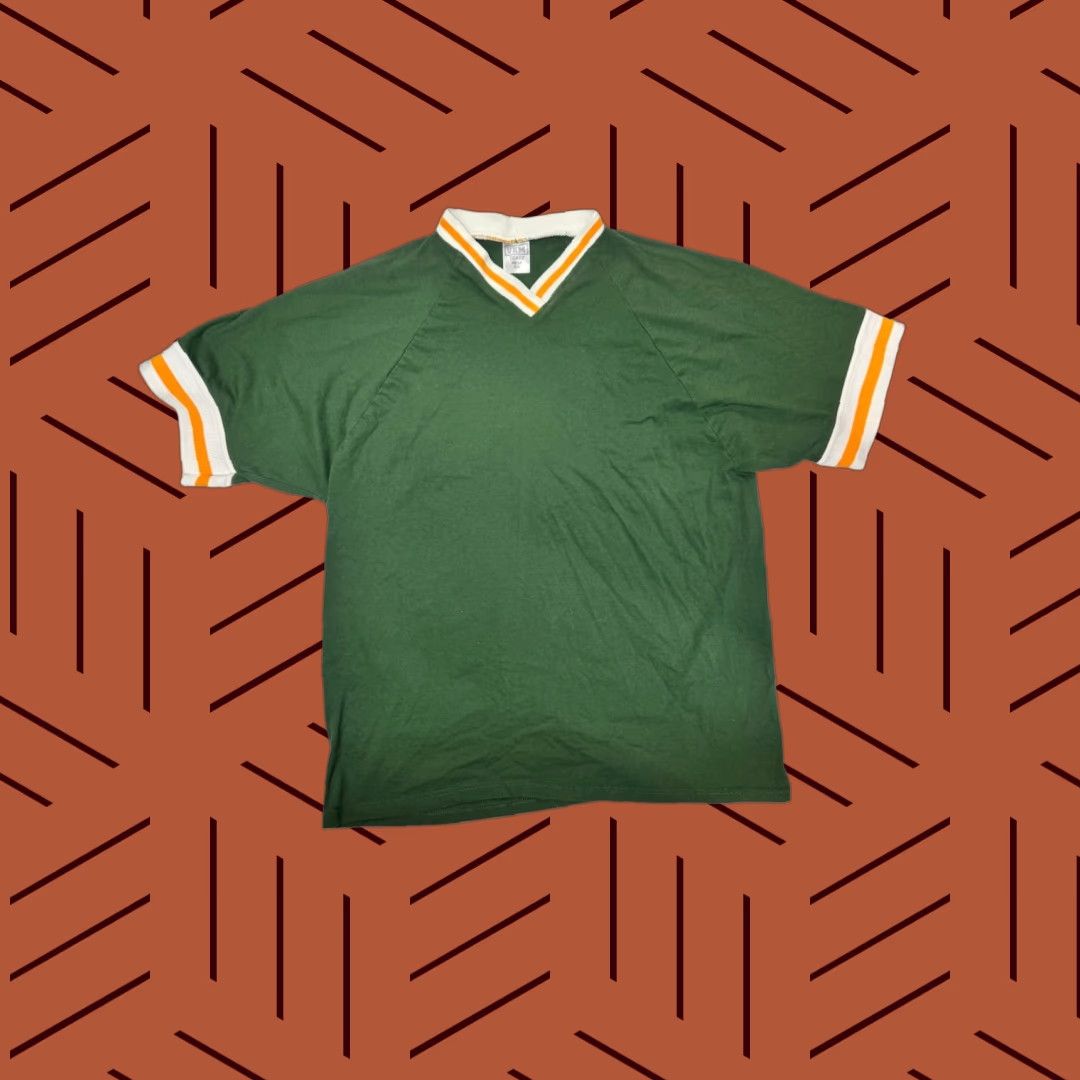 Venus VINTAGE VKM VENUS Men’s T-Shirt 2XL Green White Orange Striped Raglan V-Neck Short Sleeve Shirt Mens Size US XXL / EU 58 / 5 - 1 Thumbnail