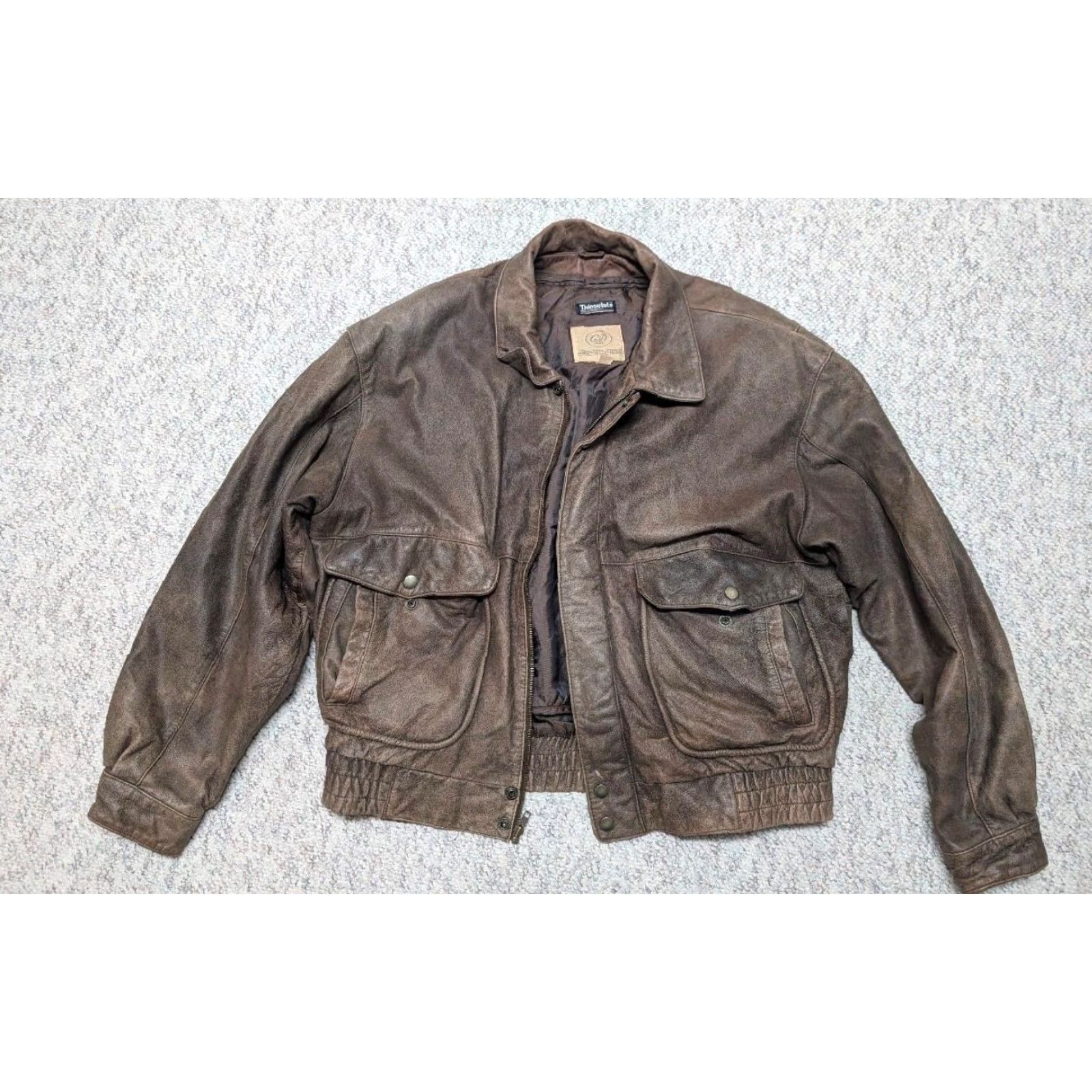 Vintage VINTAGE Georgetown Leather Bomber Jacket XL Mens Brown Leather Zip Chest 48-50 Loose Boxy Patina 1980s-90s Flight A2 Size US XL / EU 56 / 4 - 5 Thumbnail