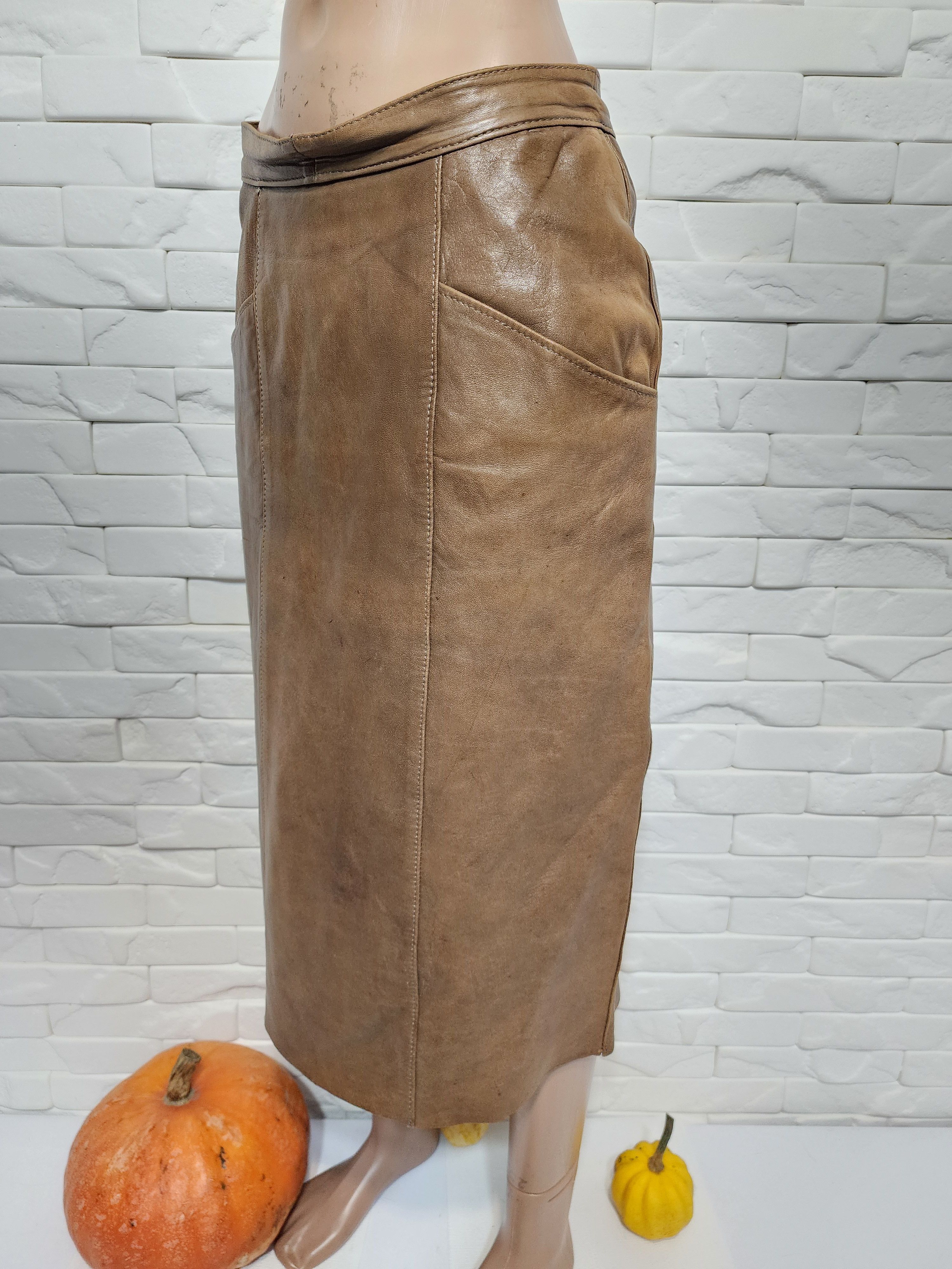 Genuine Leather Stylish brown leather skirt. Brown genuine leather skirt. Size 29" - 2 Thumbnail