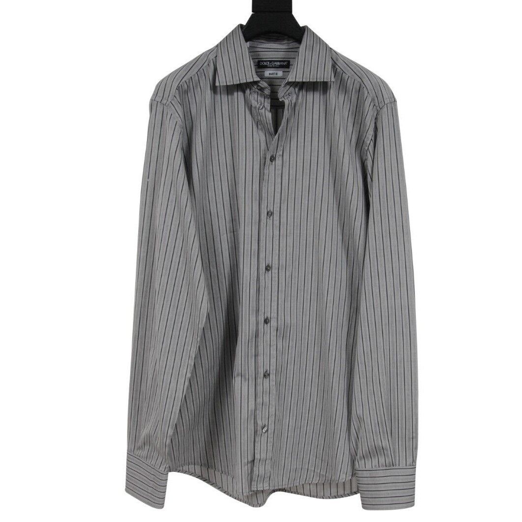 image of Dolce Gabbana Martini Striped Button Down Shirt 43 / 17 in Grey, Men's (Size XL)