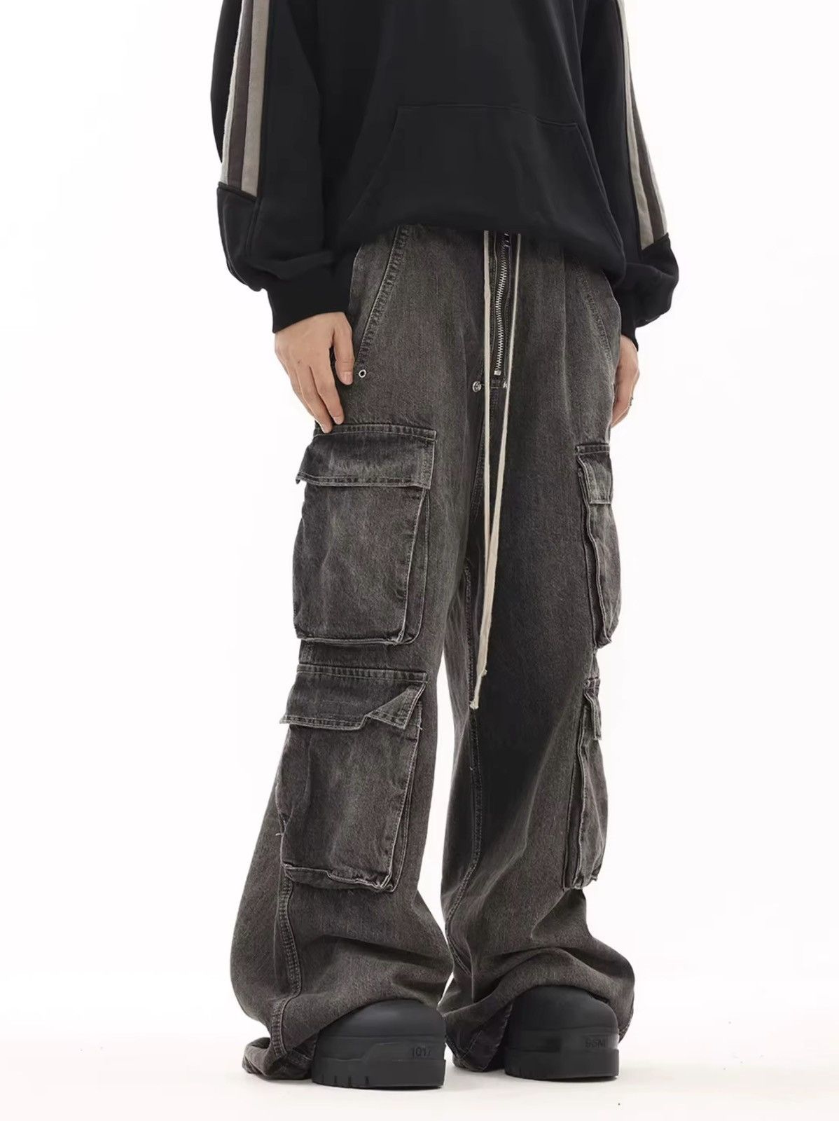 Jean High Street Style Dark Cargo Loose Micro Flare Jeans Size US 33 - 4 Thumbnail