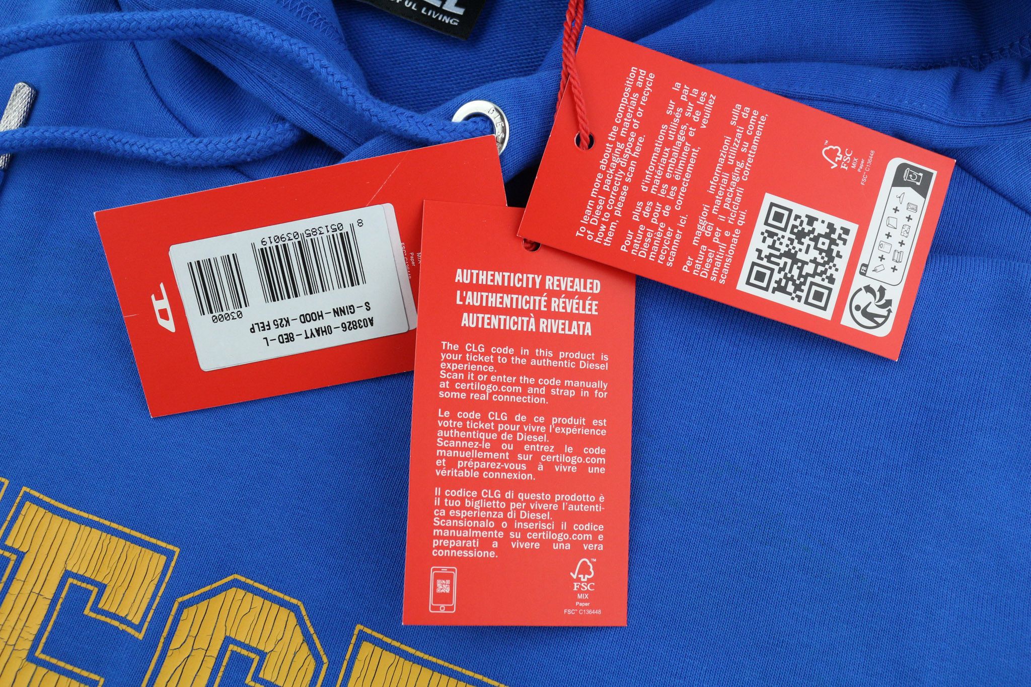 Diesel S-GINN-HOOD-K25 L Blue Kangaroo Pocket Hoodie 40370 Size US L / EU 52-54 / 3 - 6 Thumbnail
