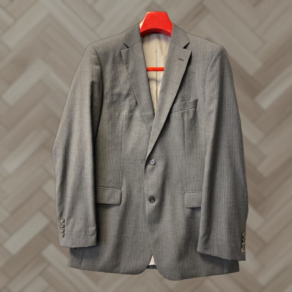 Hugo Boss HUGO BOSS Gray Striped Slim Fit Blazer Jacket 42L Regular Tuxedo Sports Coat Mens Size 42L - 1 Thumbnail