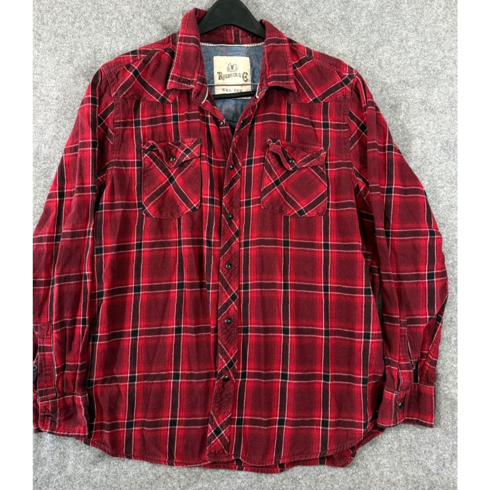 CO VINTAGE Roebuck & Co Western Shirt Mens 2XL Red Plaid Flannel Pearl Snap Long Sleeve Pockets Cowboy Mens Size US XXL / EU 58 / 5 - 2 Thumbnail