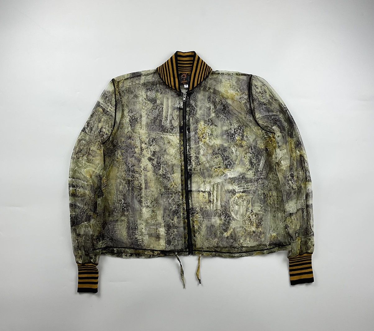 image of Jean Paul Gaultier Mesh Zip Up Jacket in Yellow Black, Women's (Size Small)