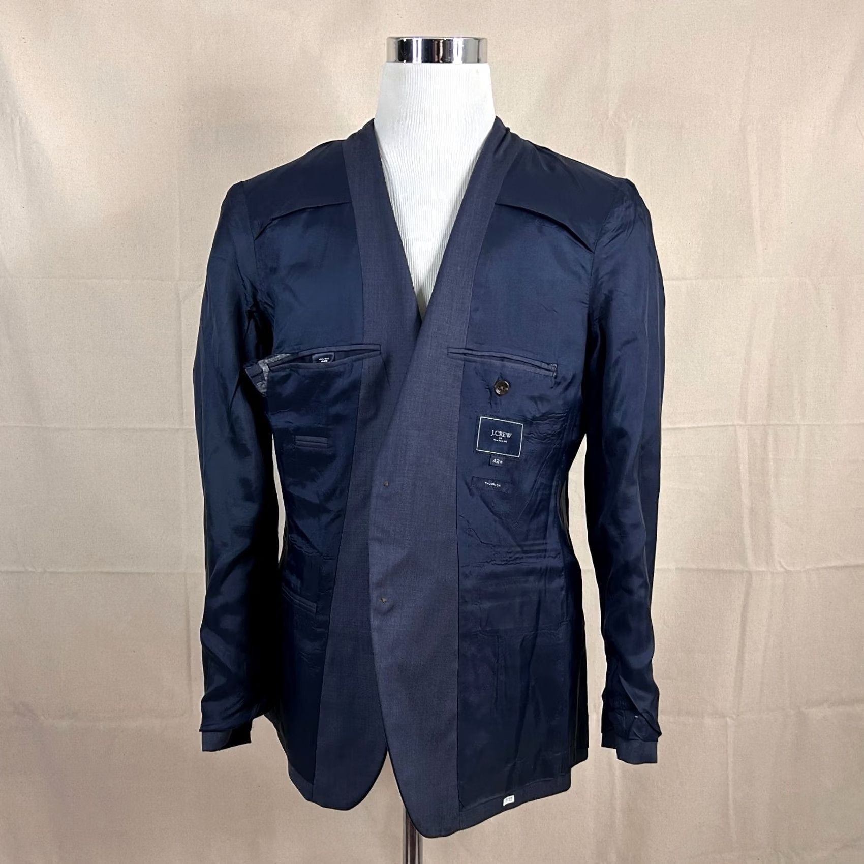 J.Crew J.CREW Thompson Sport Coat 42R Wool Dark Blue Two-Button Double-Vented Jacket/Coat Mens Regular Blue Wool 42R Deux-Button Notch Lapel Vintage No Size US XS / EU 42 / 0 - 7 Thumbnail