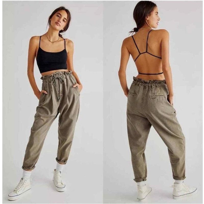Free People Free People Light Gray Margate Paper Bag Pleated Pants SP Size 28" / US 6 / IT 42 - 1 Thumbnail