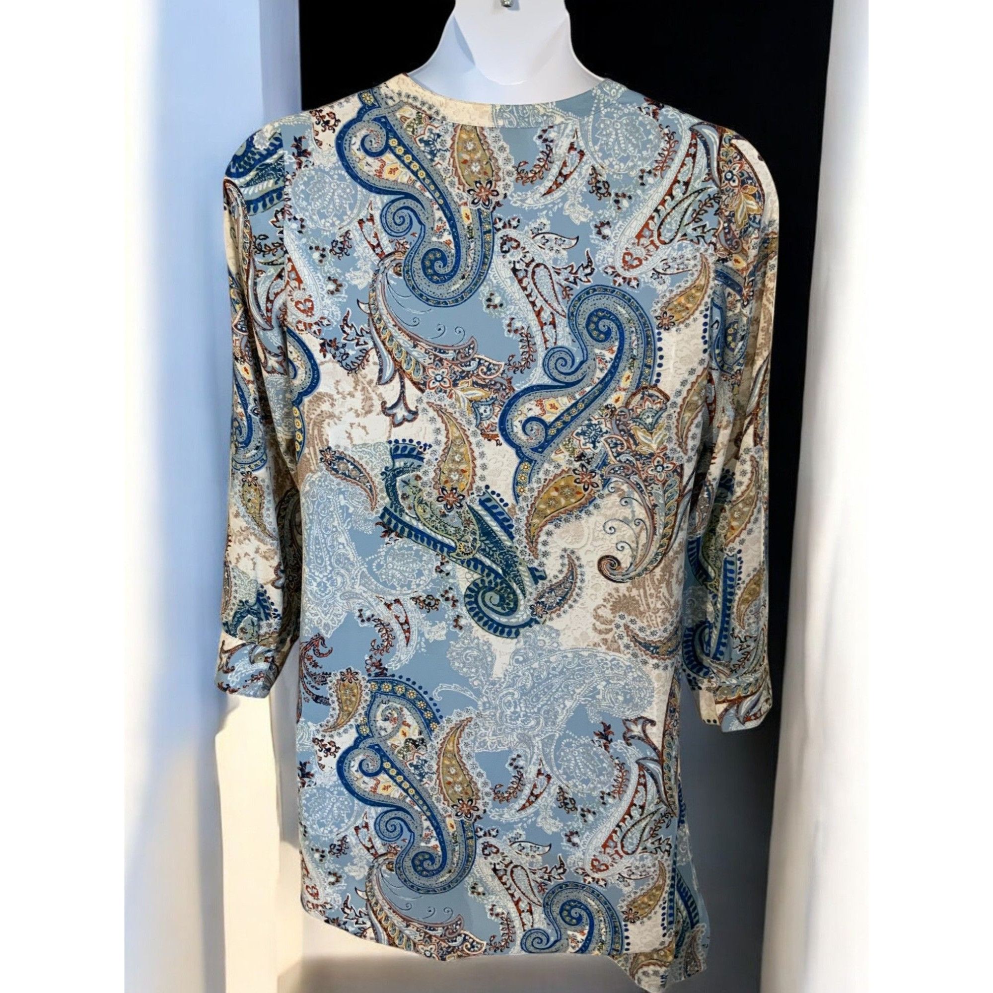 Chicos Chicos Womens Paisley Layered Tunic Top Medium Blue Beige Size M / US 6-8 / IT 42-44 - 9 Thumbnail