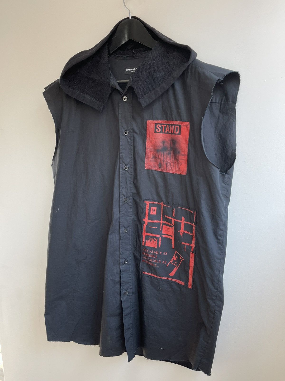 image of Raf Simons Archive Redux Ss03 Hooded Button Up Tank in Black, Men's (Size Large)