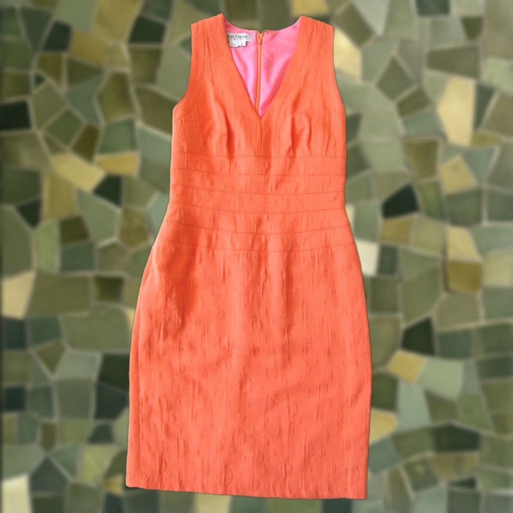 Vintage VINTAGE Kay Unger Orange Polka Dot Sleeveless V-Neck Sheath Tunic Dress 4 Ladies Size S / US 4 / IT 40 - 1 Thumbnail
