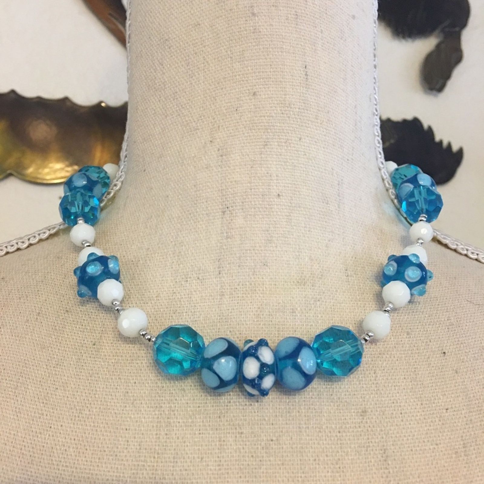 Handmade Blue and white glass bead necklace Size ONE SIZE - 1 Thumbnail