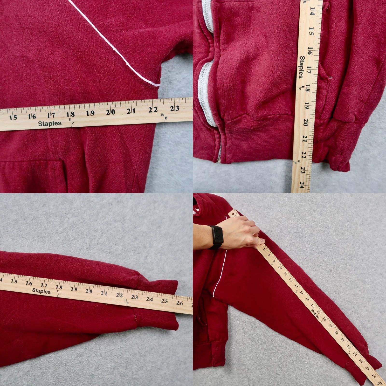 Vintage VINTAGE 80s Burgundy Blank Full Zip Hoodie Mens L Large Sweatshirt Size US L / EU 52-54 / 3 - 9 Thumbnail