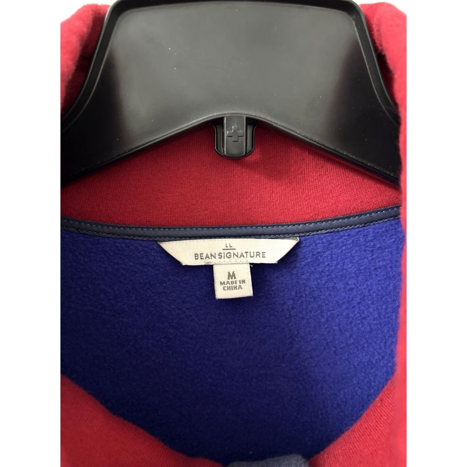 Vintage LL Bean Signature Pullover Womens M Blue Red Organic Cotton Fleece 1/4 Zip Kangaroo Pocket Sweatshirt 26” Regular Fit Size M / US 6-8 / IT 42-44 - 4 Thumbnail