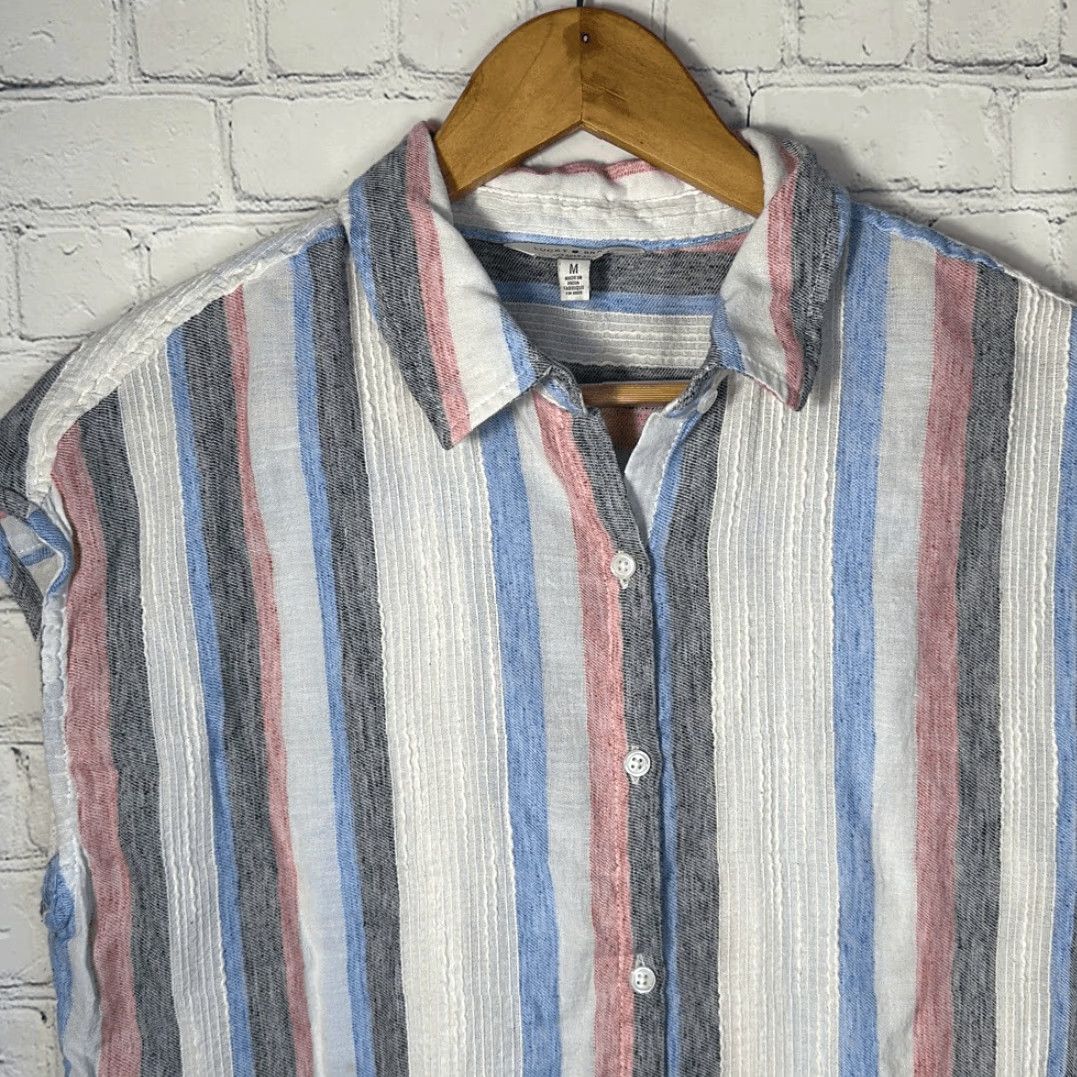 Lucky Brand Lucky Brand Shirt Button-Up Sleeveless Multicolor Blue Pink Striped M Women Womens Size M / US 6-8 / IT 42-44 - 2 Thumbnail