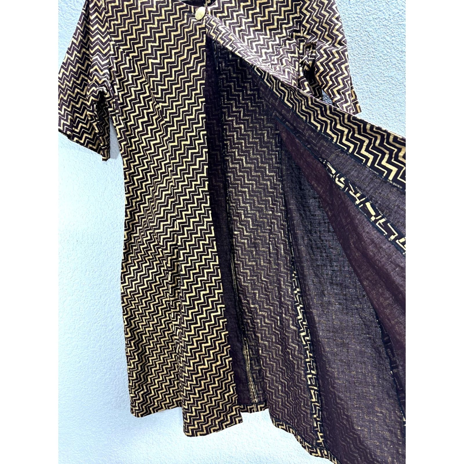 Vintage Vtg Simi Dee Brown Gold Geometric Africa Duster Over top Shoulder Pads Sz M Jacket Women Brown Gold Buttons Geometric Duster Jacket M Women Size M / US 6-8 / IT 42-44 - 6 Thumbnail