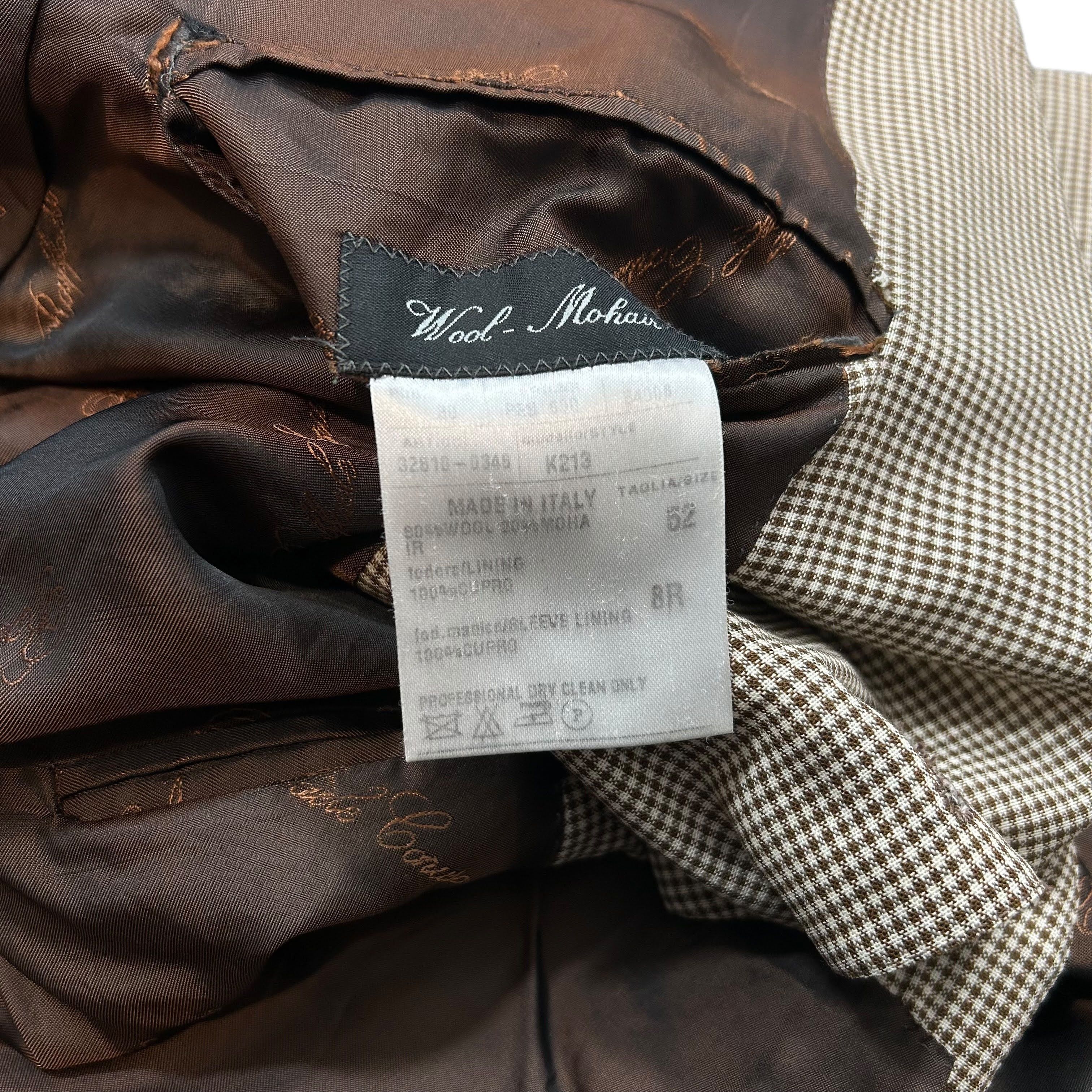 Caruso Caruso Wool Mohair Brown White Check Blazer Jacket Size 52 Size 42R - 8 Thumbnail
