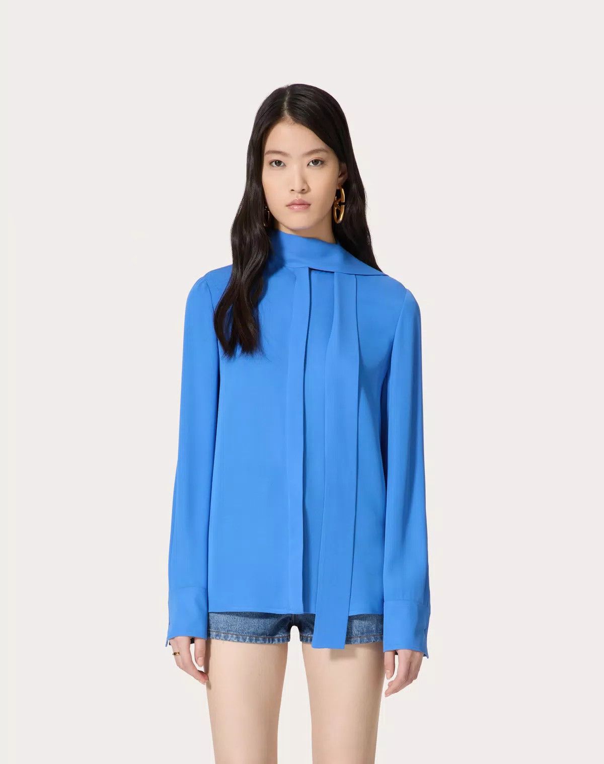 Valentino o1s1wg110426 Georgette Blouse in Blue Size XS / US 0-2 / IT 36-38 - 5 Thumbnail