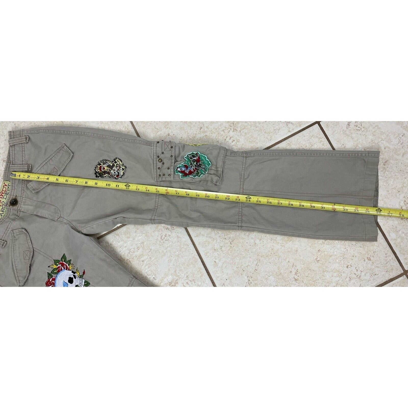 Ed Hardy VTG Ed Hardy Khaki Cargo Pants 27 Skull Patches Rhinestone Size 27" / US 4 / IT 40 - 12 Thumbnail