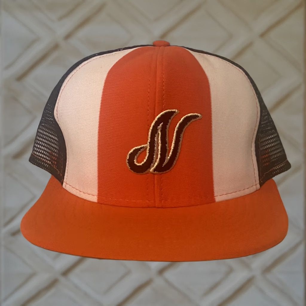 Brandblack VINTAGE Lucky Stripes “N” Snapback Hat Orange Black Adjustable Cap Trucker Mens Womens Boys Girls Size ONE SIZE - 1 Thumbnail