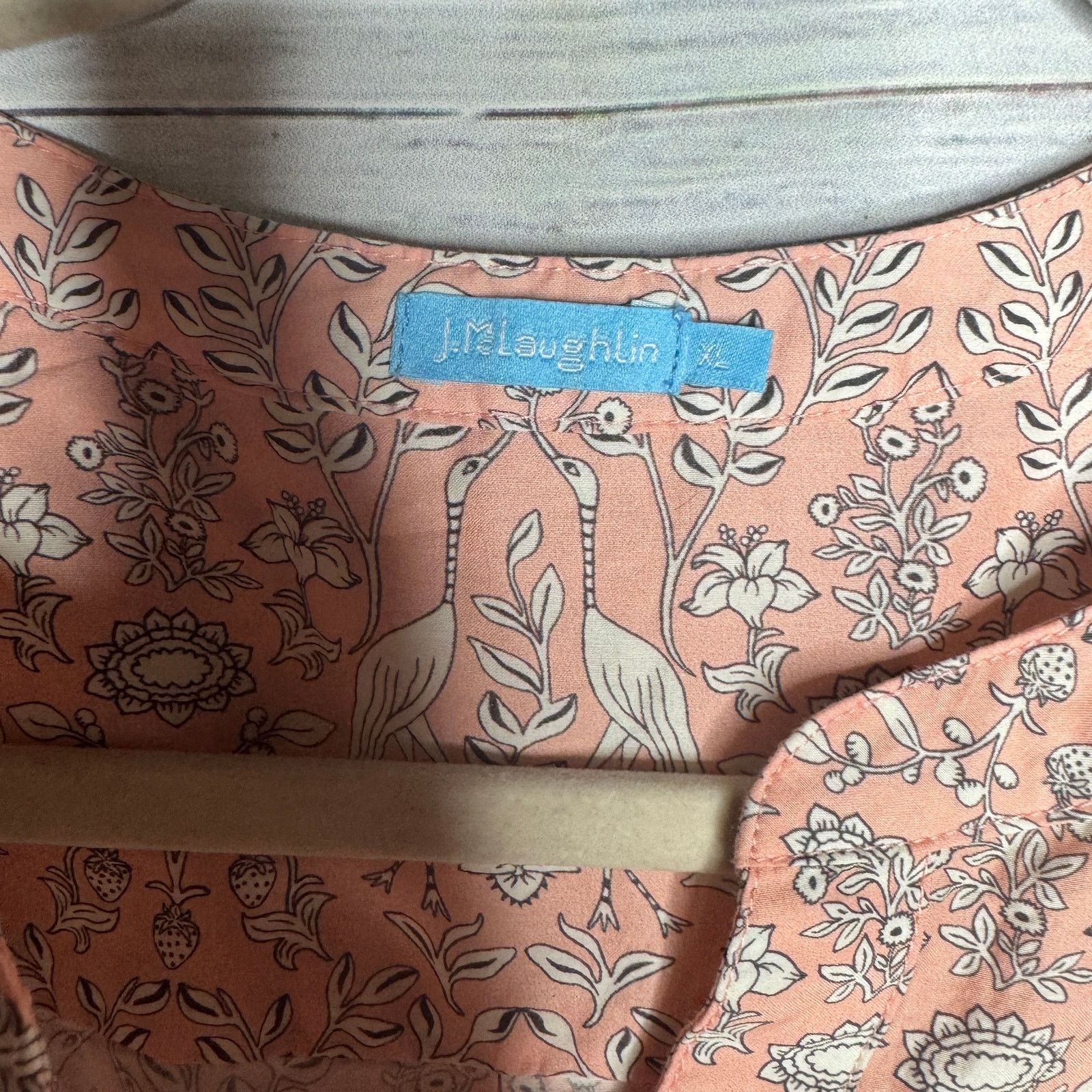 J.McLaughlin J.Mclaughlin Laramie XLarge Pink Bird Floral Silk Blend 3/4 Size XL / US 12-14 / IT 48-50 - 4 Thumbnail