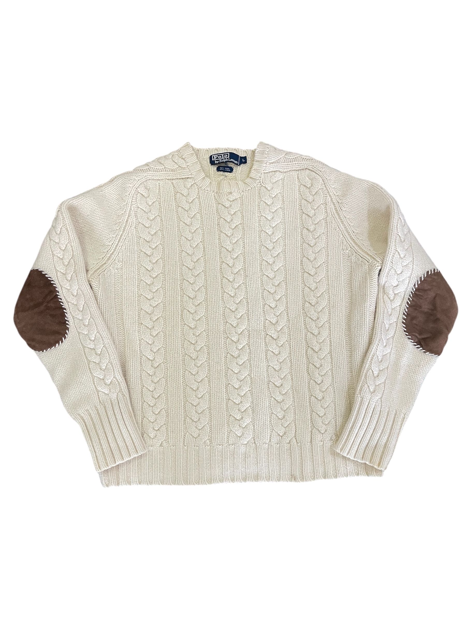 Polo Ralph Lauren × Ralph Lauren Polo Wool Knitwear Jumper Pullover Suede Elbow Size L / US 10 / IT 46 - 1 Thumbnail
