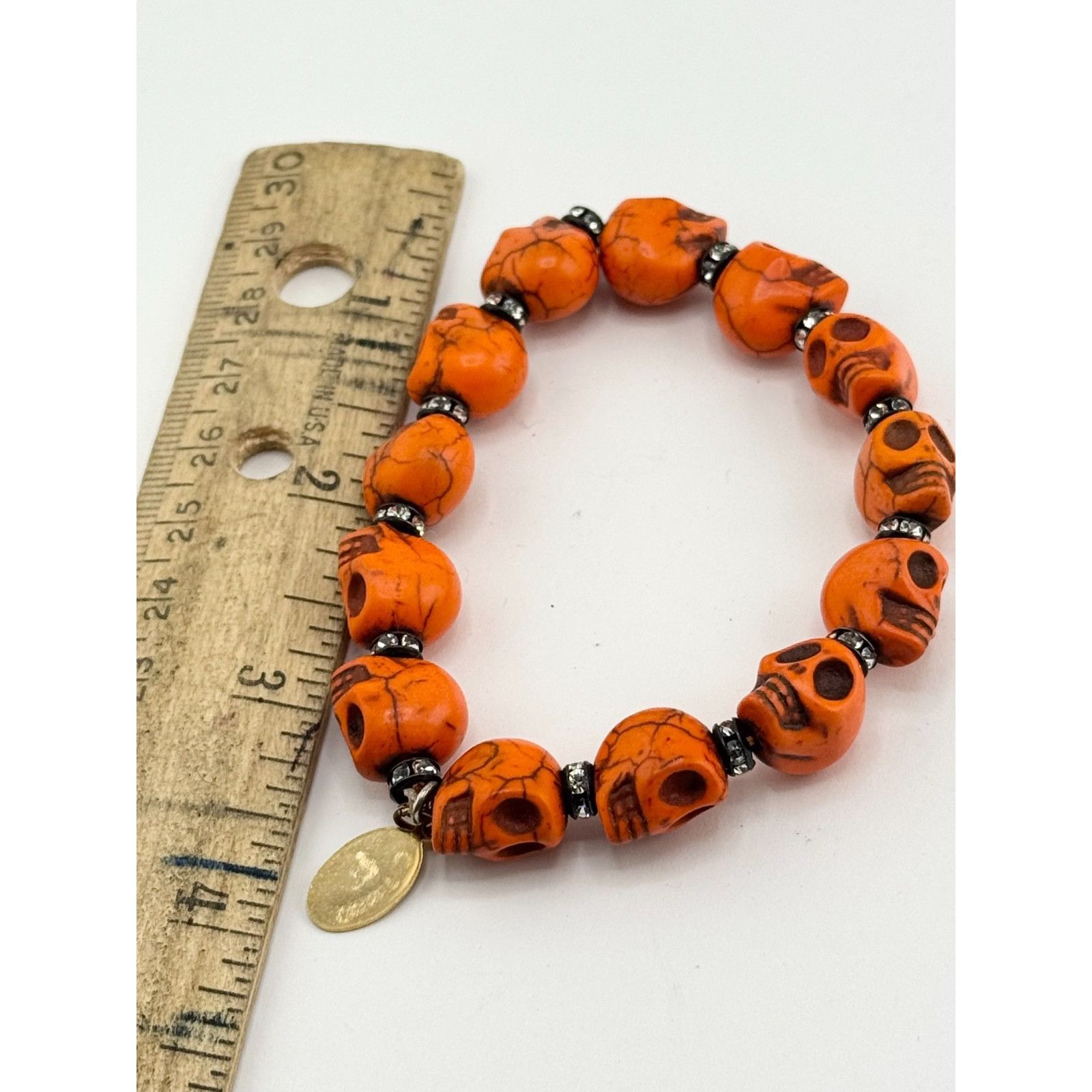 Vintage Vintage Orange Howlite stone skull Halloween rhinestone stre Size ONE SIZE - 4 Thumbnail