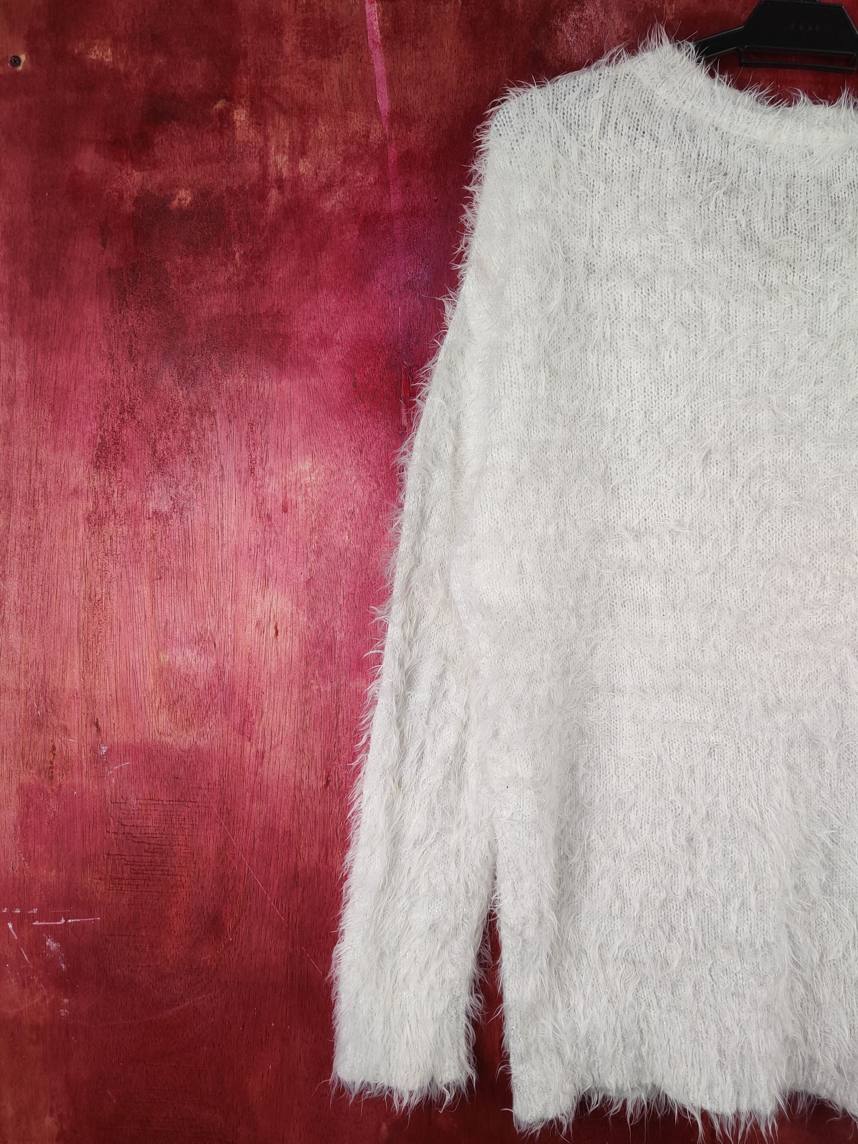 Homespun Knitwear Shoo La Roo White Shag Shaggy Fur Mohair Knitwear #S2109 Size L / US 10 / IT 46 - 8 Thumbnail