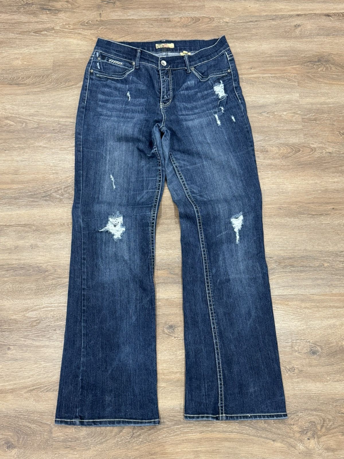 Jean Jean Dazur Distressed Bootcut Jeans Y2K Dark Wash Flared Size 36" / US 14 / IT 50 - 1 Thumbnail